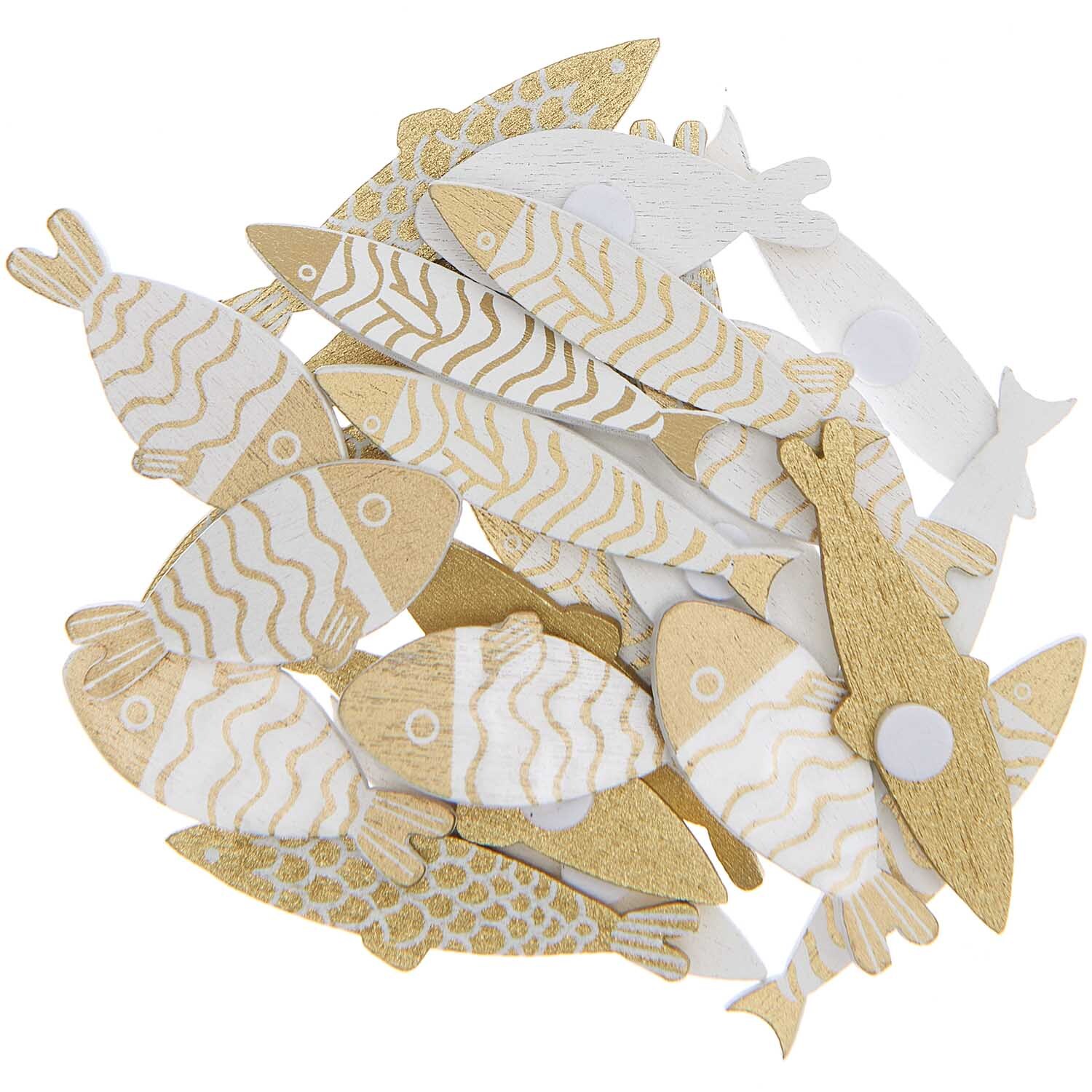 Holzsticker Fisch Mix gold-weiß 24 Stück Holzsticker Fisch Mix gold-weiß 24 Stück