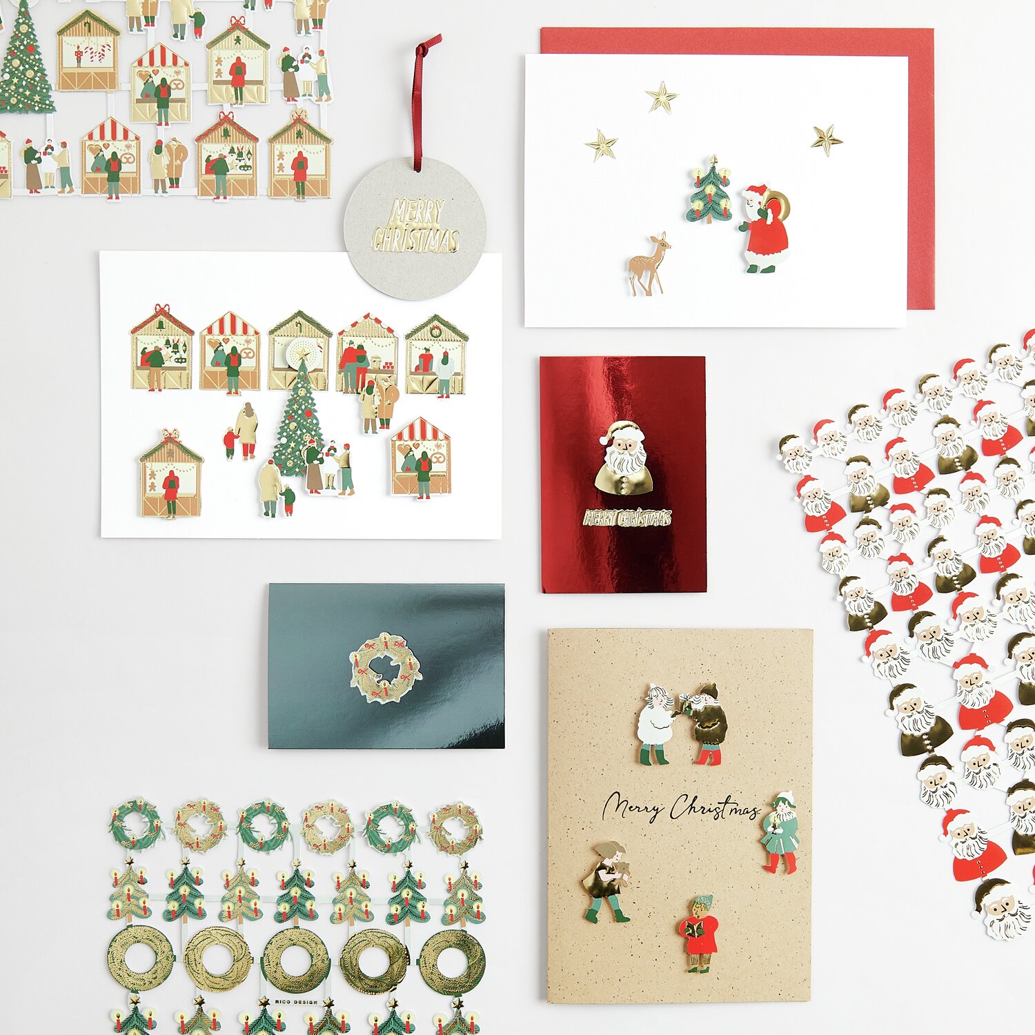 Paper Poetry Glanzbilder Kränze/Weihnachtsbäume: Festliche Karten und Sticker in Rot und Gold für kreative Weihnachtsdekorationen.