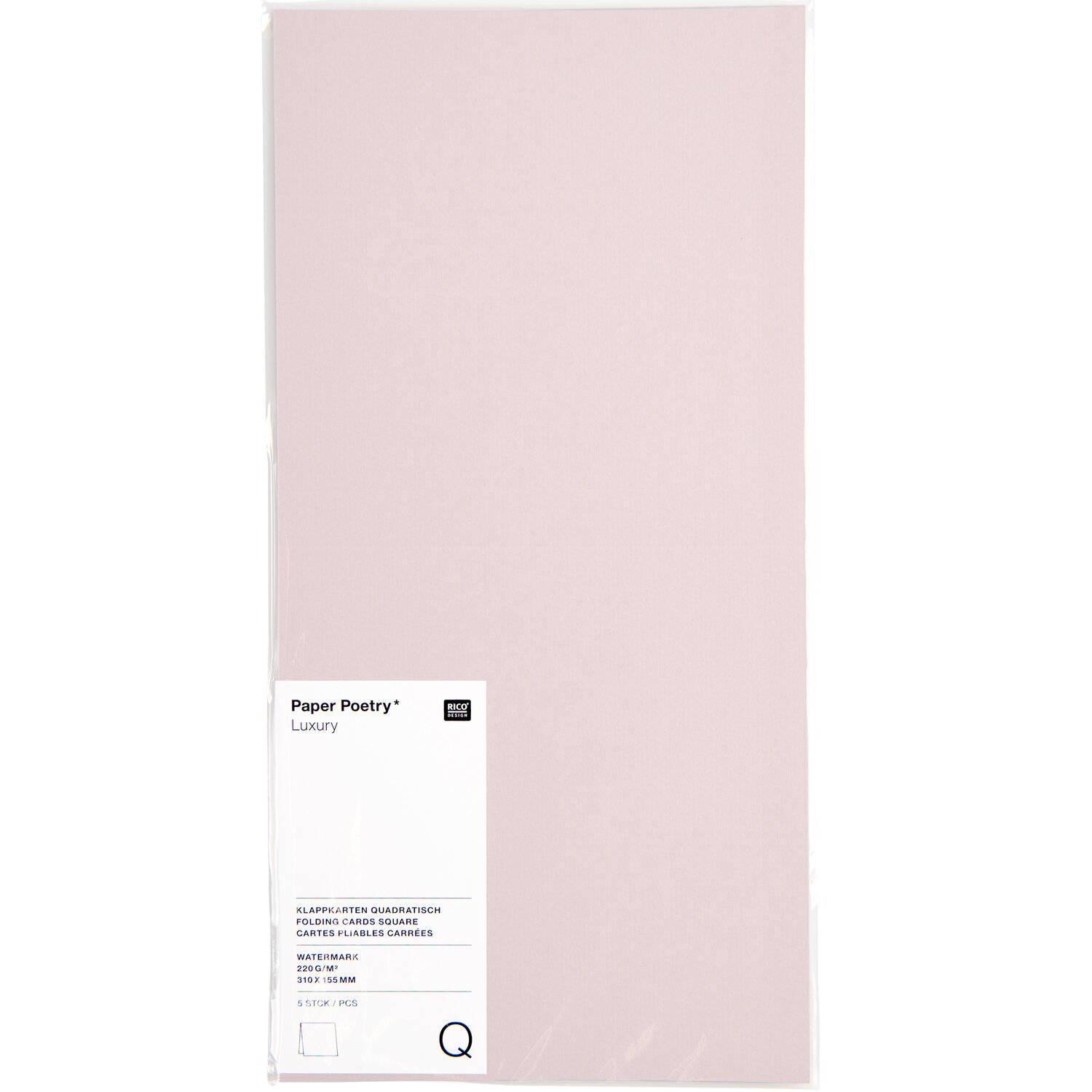 Paper Poetry Luxury Karten Quadratisch in zartem Rosa, 5 Stück, ideal für elegante Einladungen.