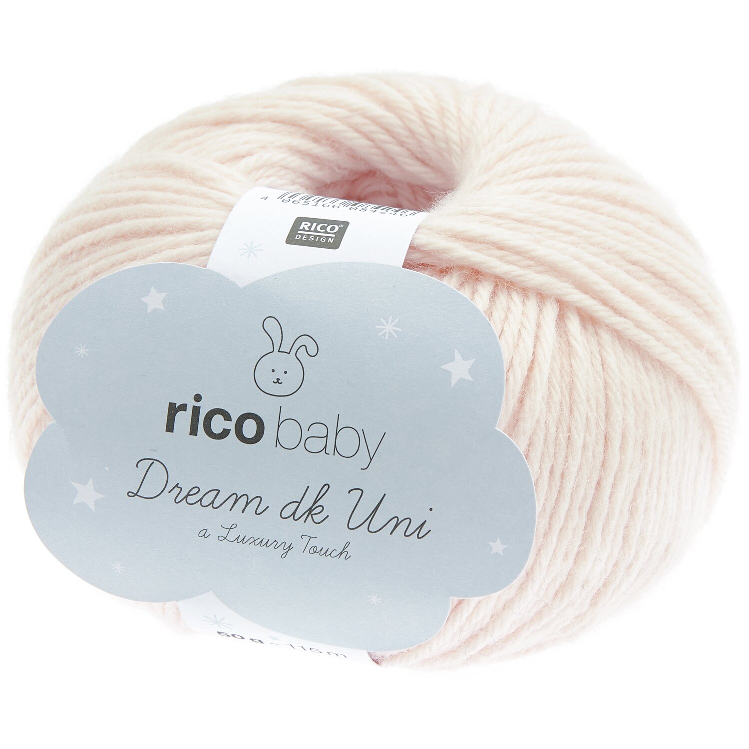 Strickset Mütze Modell 10 aus Baby 042 von Rico Design Rico Baby Dream dk uni Wolle in zartem Lachs, 50g, ideal für Strickprojekte wie Mützen und Socken.