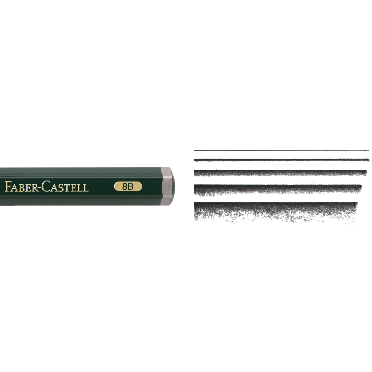 Bleistift Castell 9000 Jumbo, Faber Castell, zeigt verschiedene Strichstärken auf weißem Hintergrund.