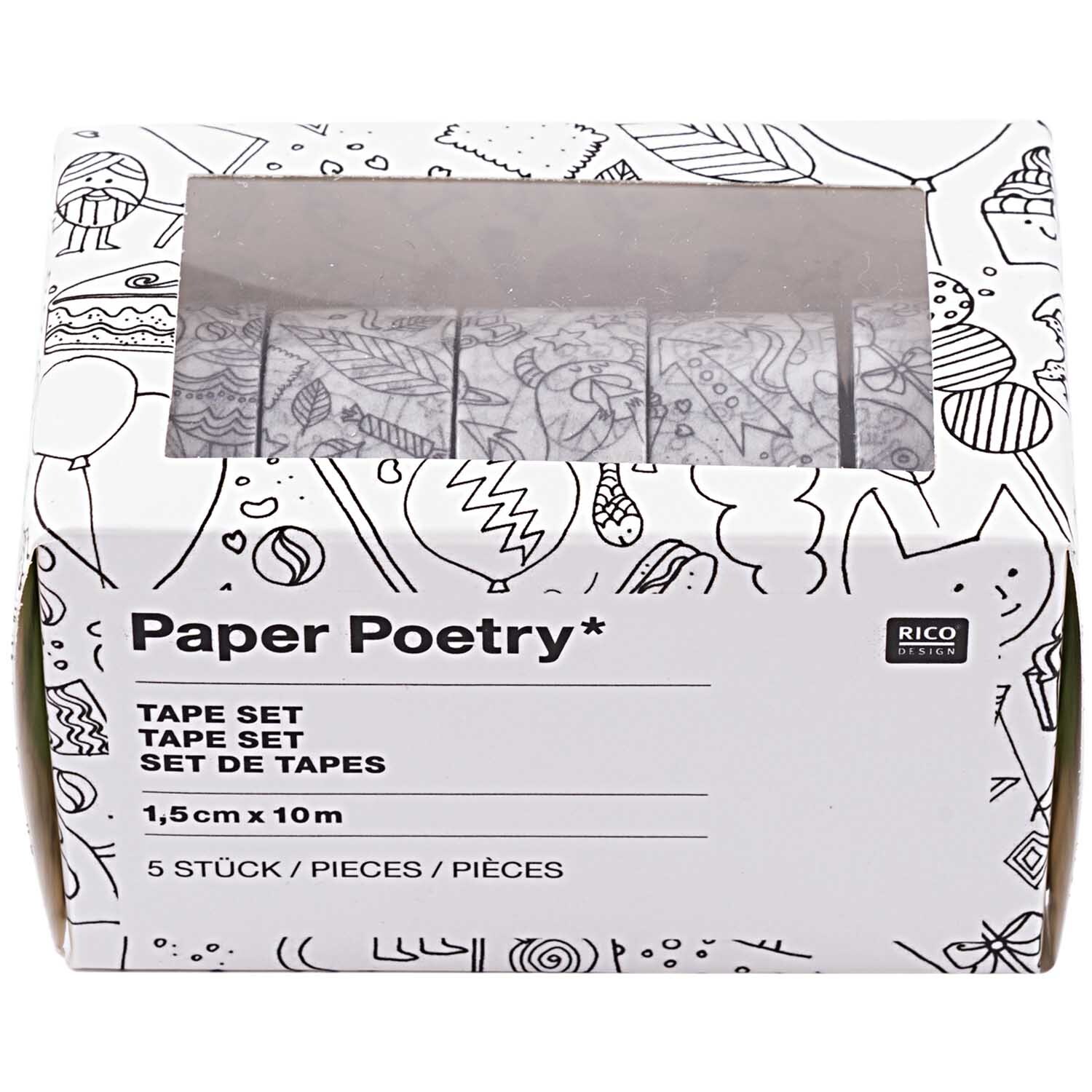 Paper Poetry Tape Set zum Ausmalen 1,5cmx10m 5 Stück Paper Poetry Tape Set zum Ausmalen 1,5cmx10m 5 Stück