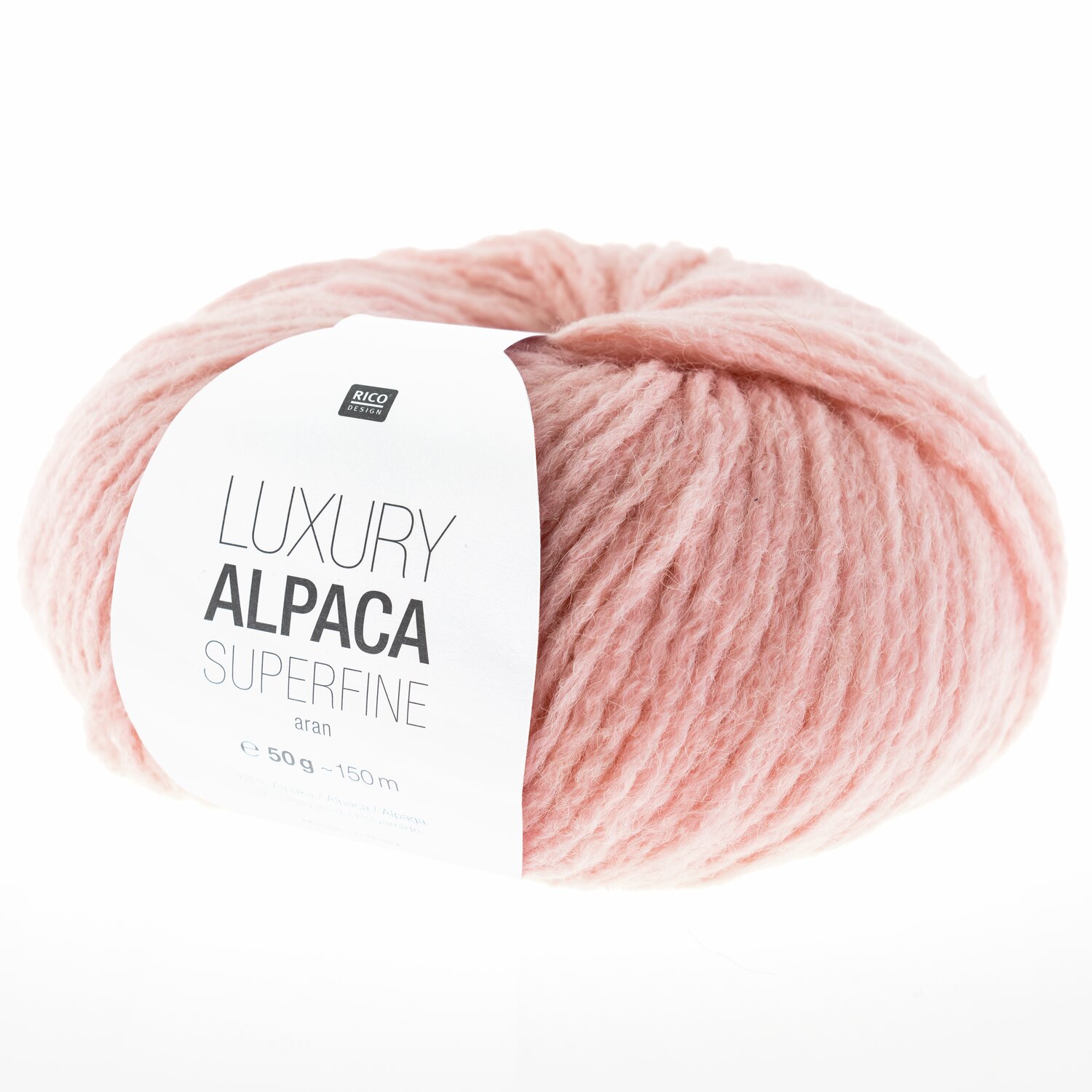 Rico Luxury Alpaca Superfine aran Wolle in Puder, 50g Knäuel, ideal für Strickprojekte.