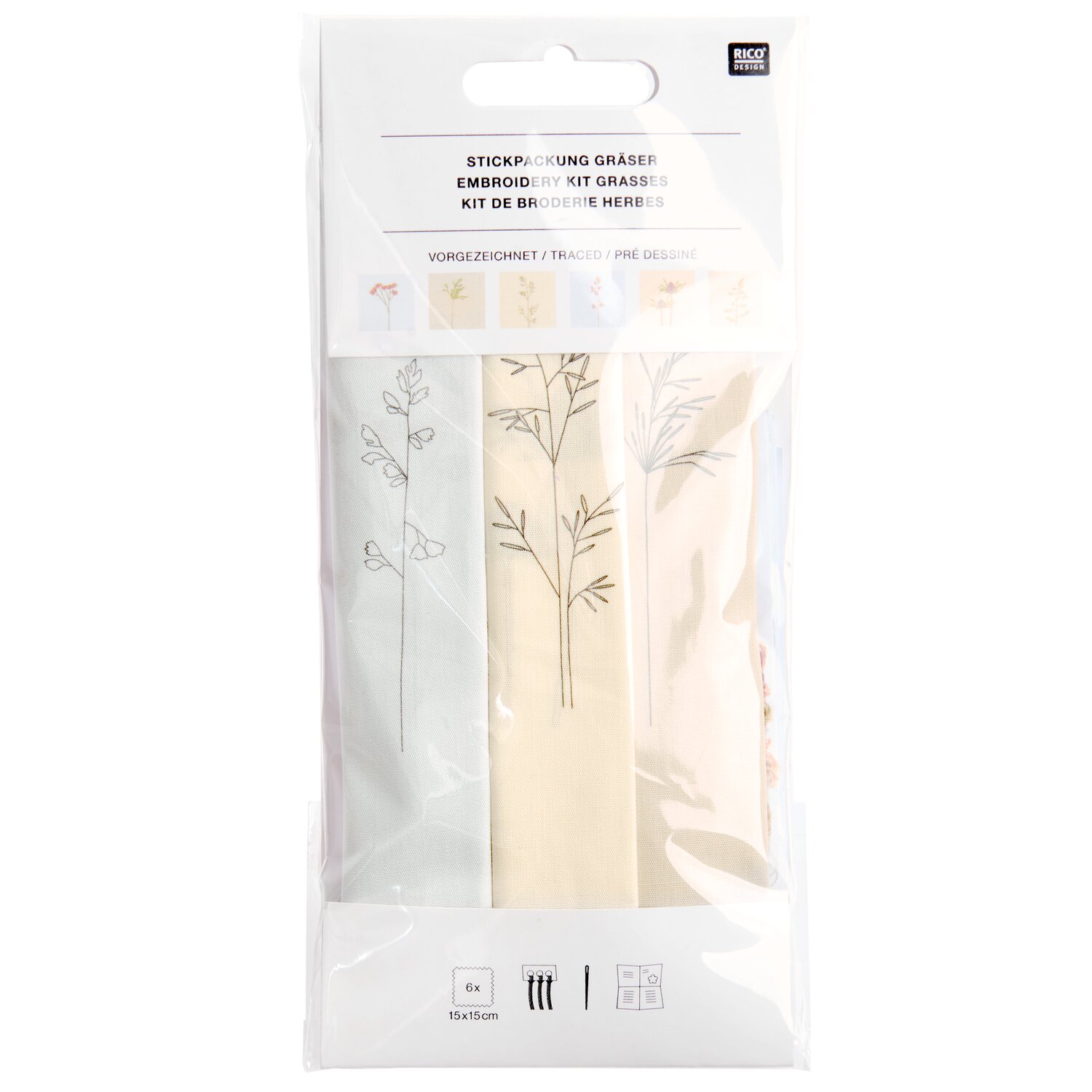 Stickpackung Vorgezeichnet Stoffzuschnitte Gräser 15x15cm von Rico Design