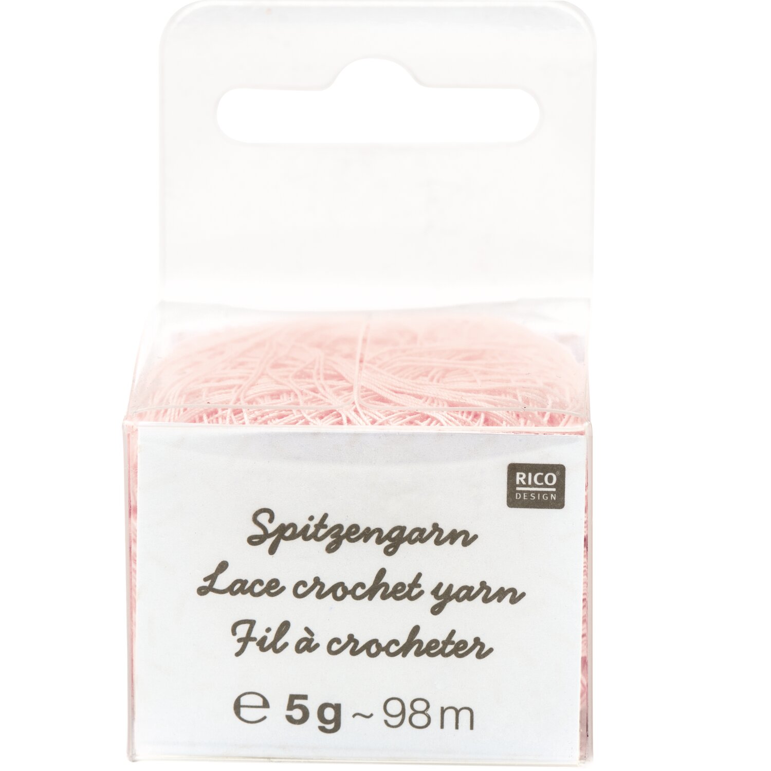 Spitzengarn, feines Häklegarn von Rico Design in zartem Puder, 5g 98m, ideal für luftige Spitzenmuster und detailreiche Häkelarbeiten.