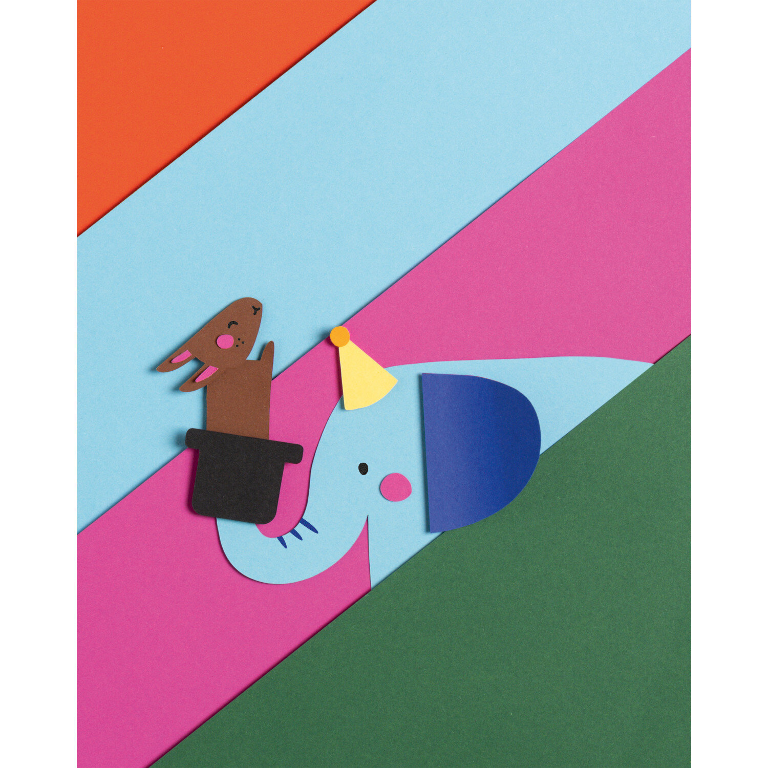Tonpapierblock DIN A4 20 Blatt mit bunten Papierbögen, Bastelmotiv Elefant und Handpuppe, ideal für kreative Kinderprojekte und Schulbedarf