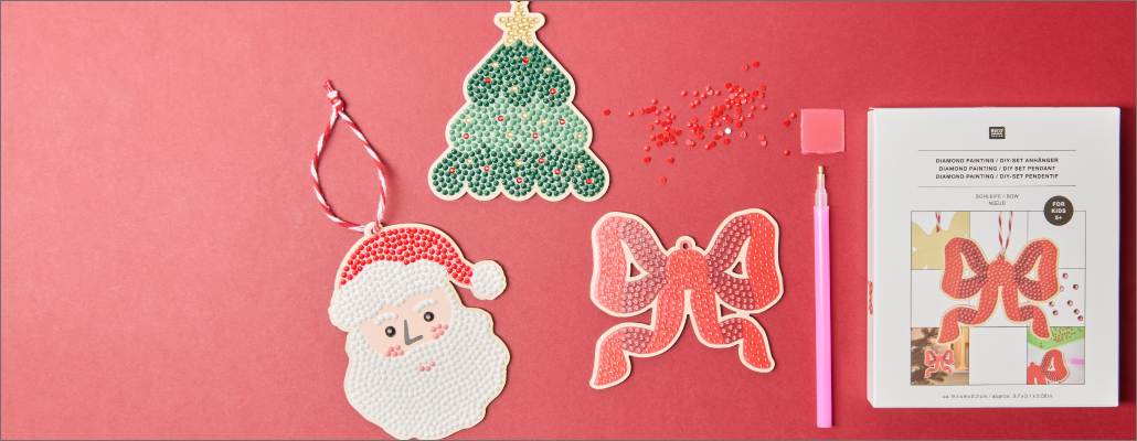 Weihnachtsanhänger mit Diamond Painting und passendem Zubehör.