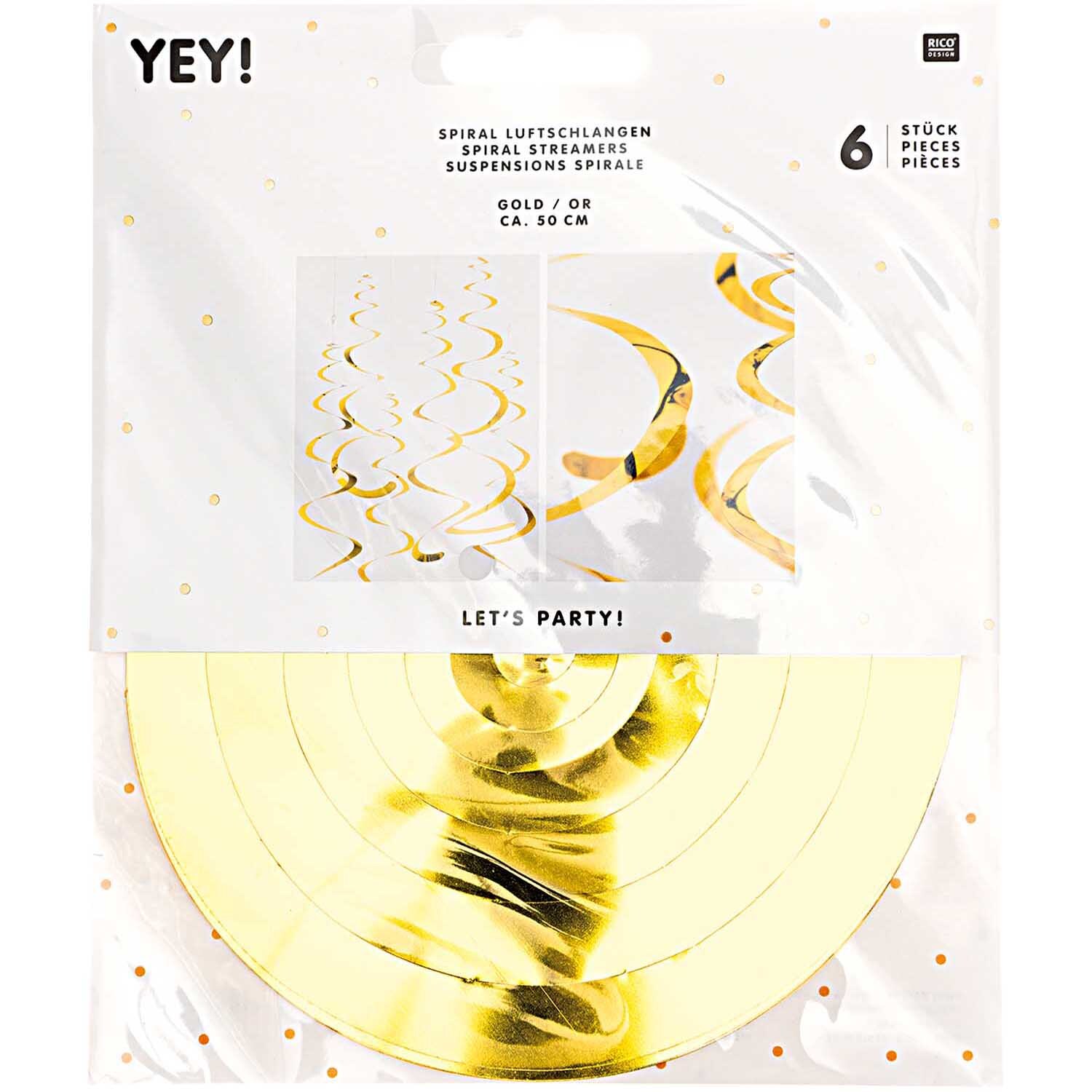 Spiralluftschlangen 50cm 6 Stück Farbe Gold von Rico Design Spiralluftschlangen 50cm 6 Stück: Goldene Dekoration von Rico Design, ideal für Partys.