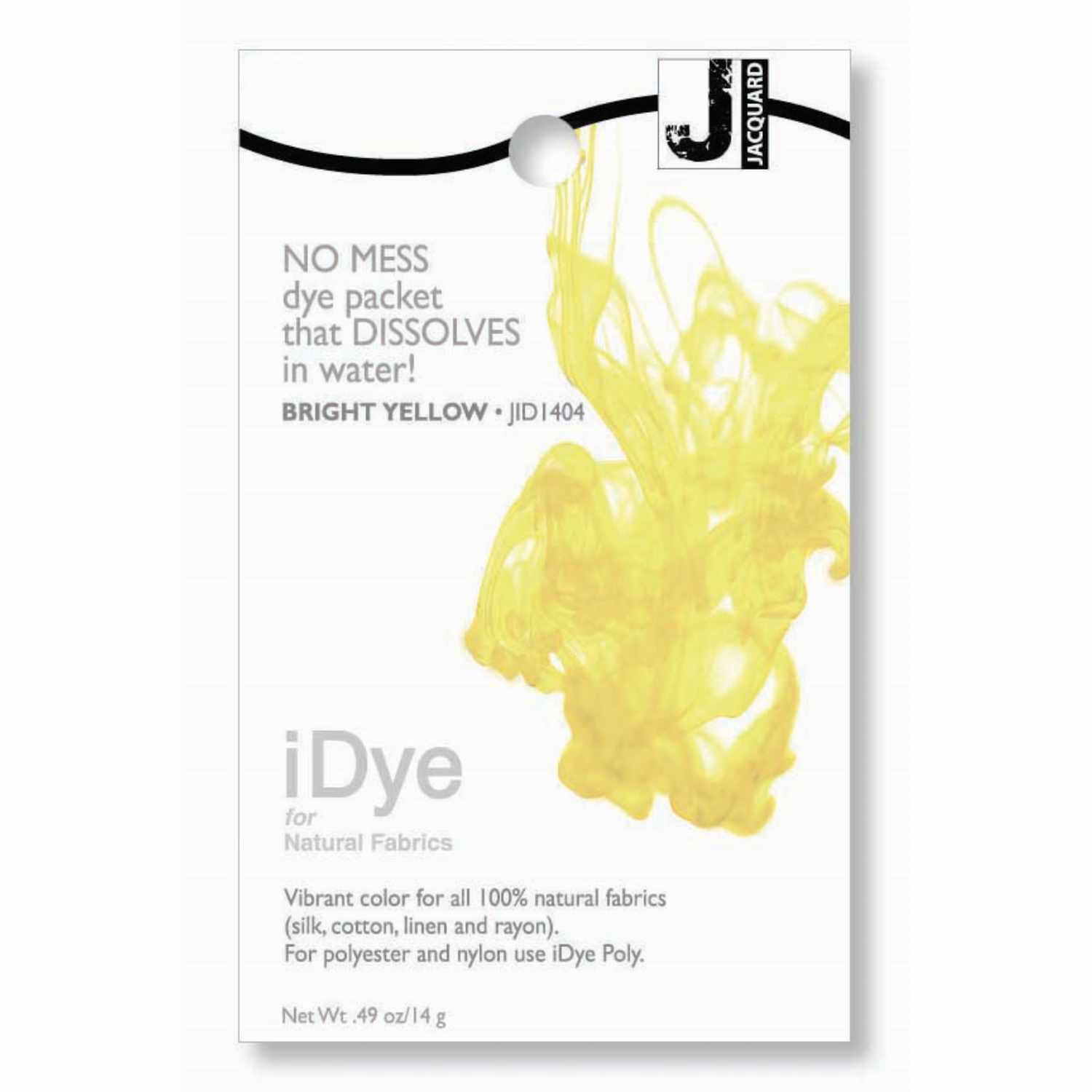 iDye Direct Textilfarbe 14g Farbe Bright Yellow von Art Select iDye Direct Textilfarbe in leuchtendem Gelb von JACQUARD, 14g Packung, löst sich in Wasser auf.