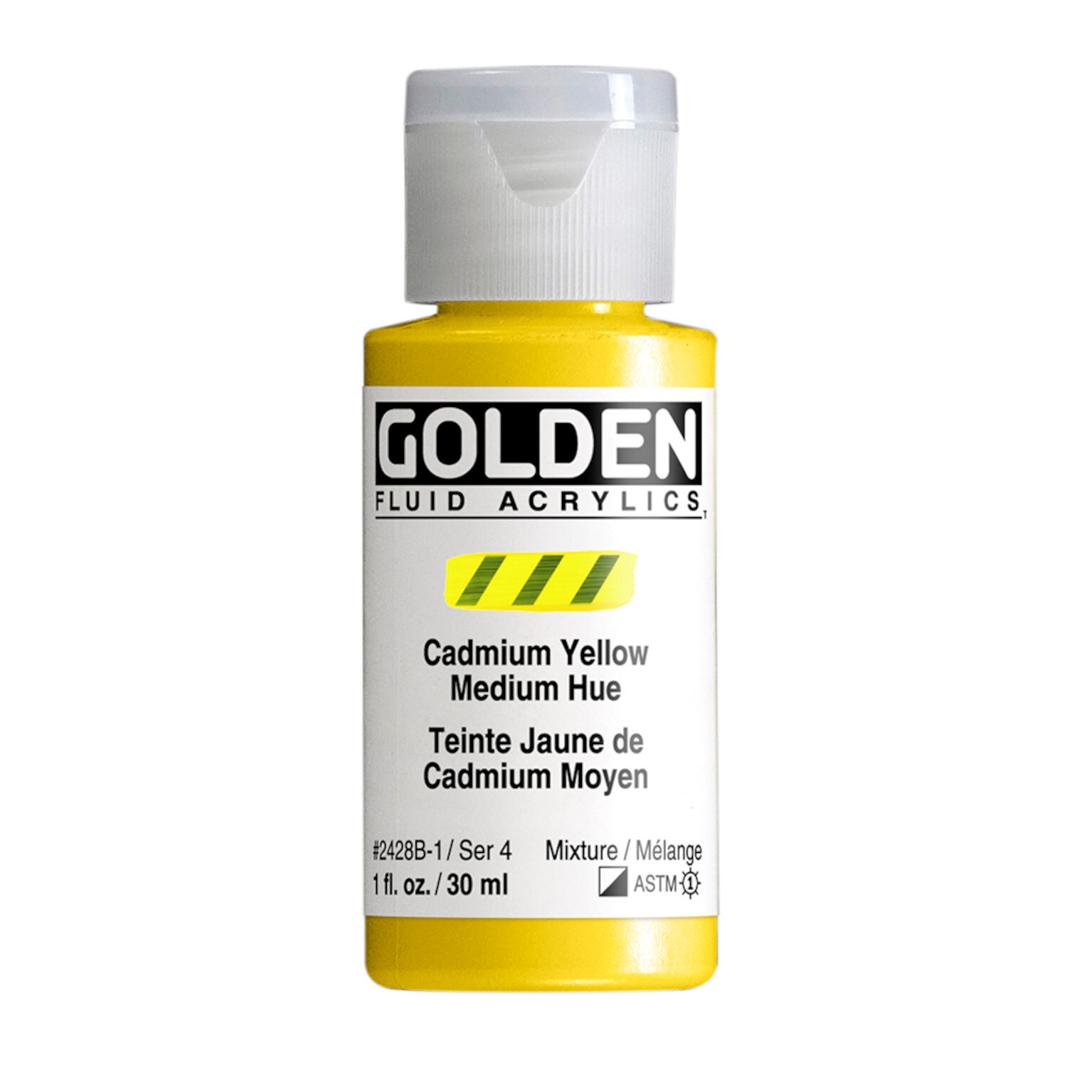 Golden Fluid Acrylfarbe, Kadmiumgelb, 30ml Flasche. Ideal für Künstler, leuchtend und vielseitig.