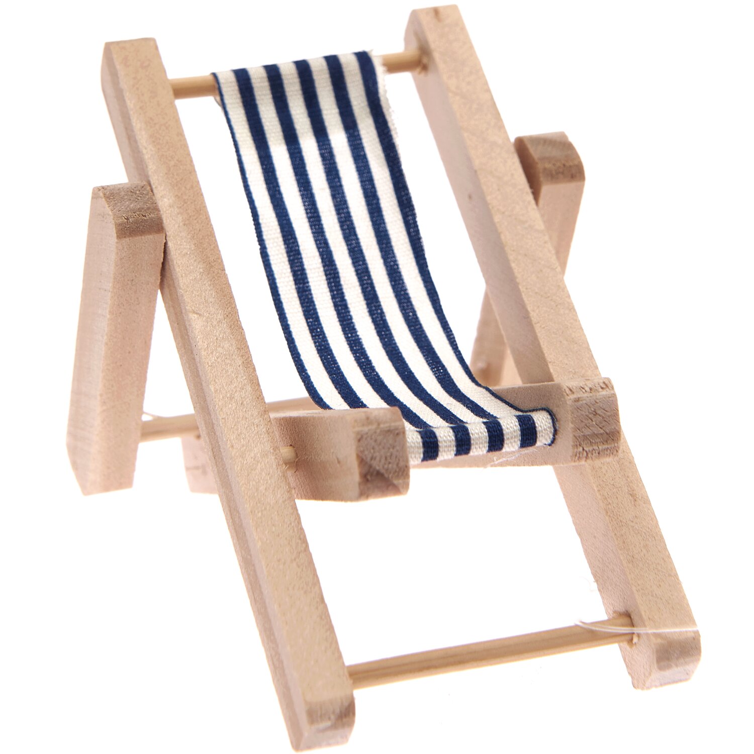 Deko-Liegestuhl blau-weiß mit Streifenmuster. Perfekt für maritime Dekorationen.