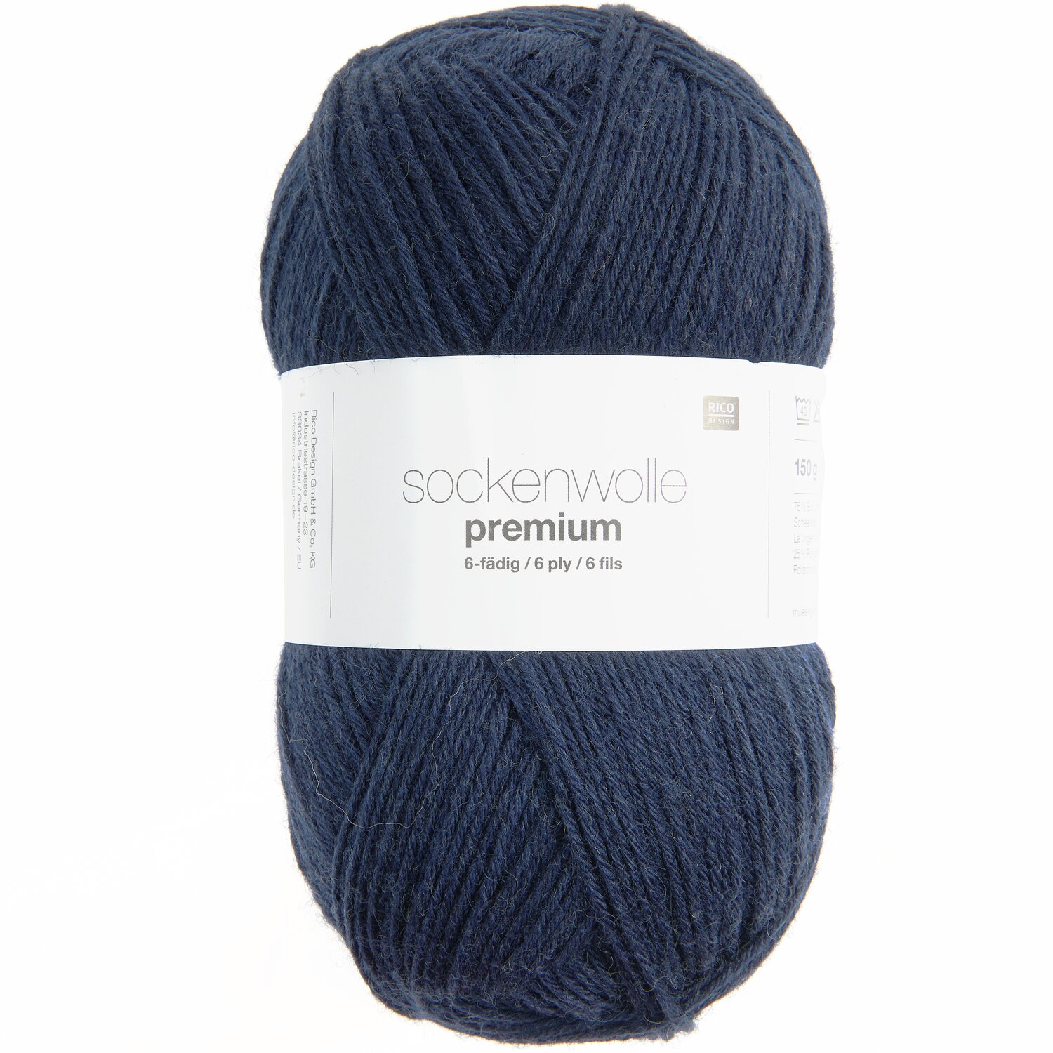 Sockenwolle Premium 6-fädig in Marine, 150g 380m, von Rico Design. Ideal für Strickprojekte.
