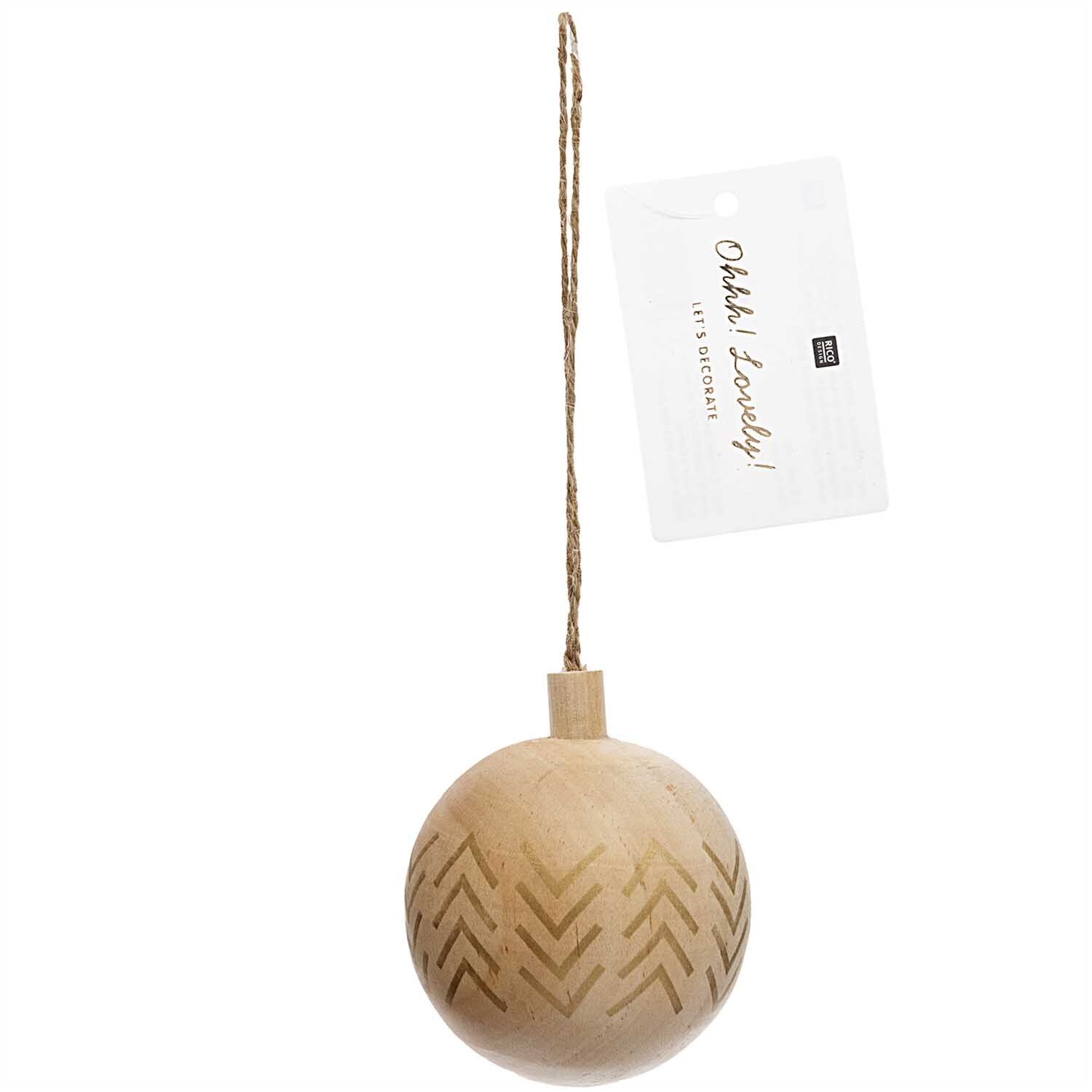 Baumschmuck Holzkugel natur-gold gemustert Ø6cm von Rico Design