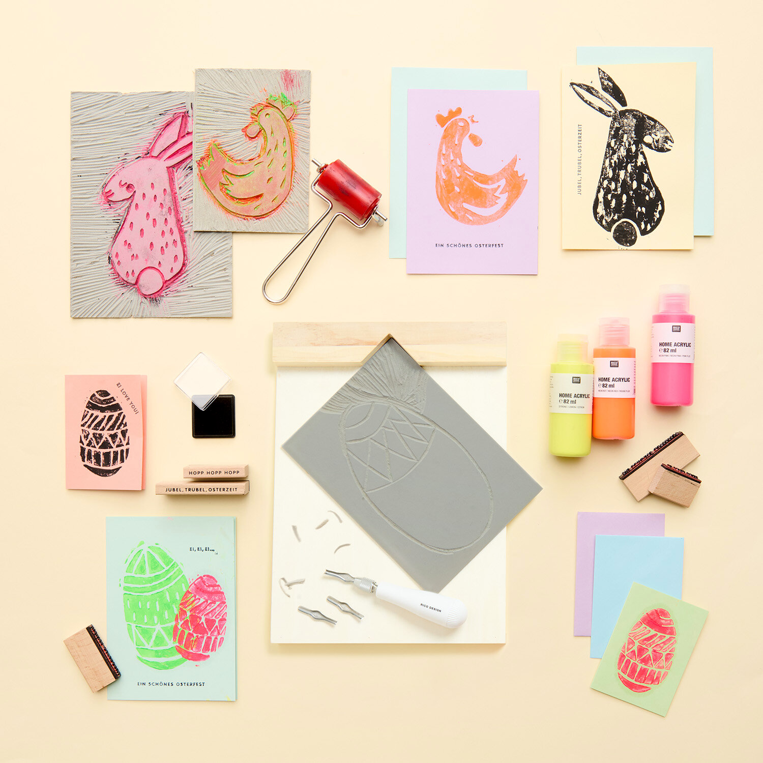 Anleitung Osterkarten mit Linoldruck gestalten von idee. Creativmarkt 