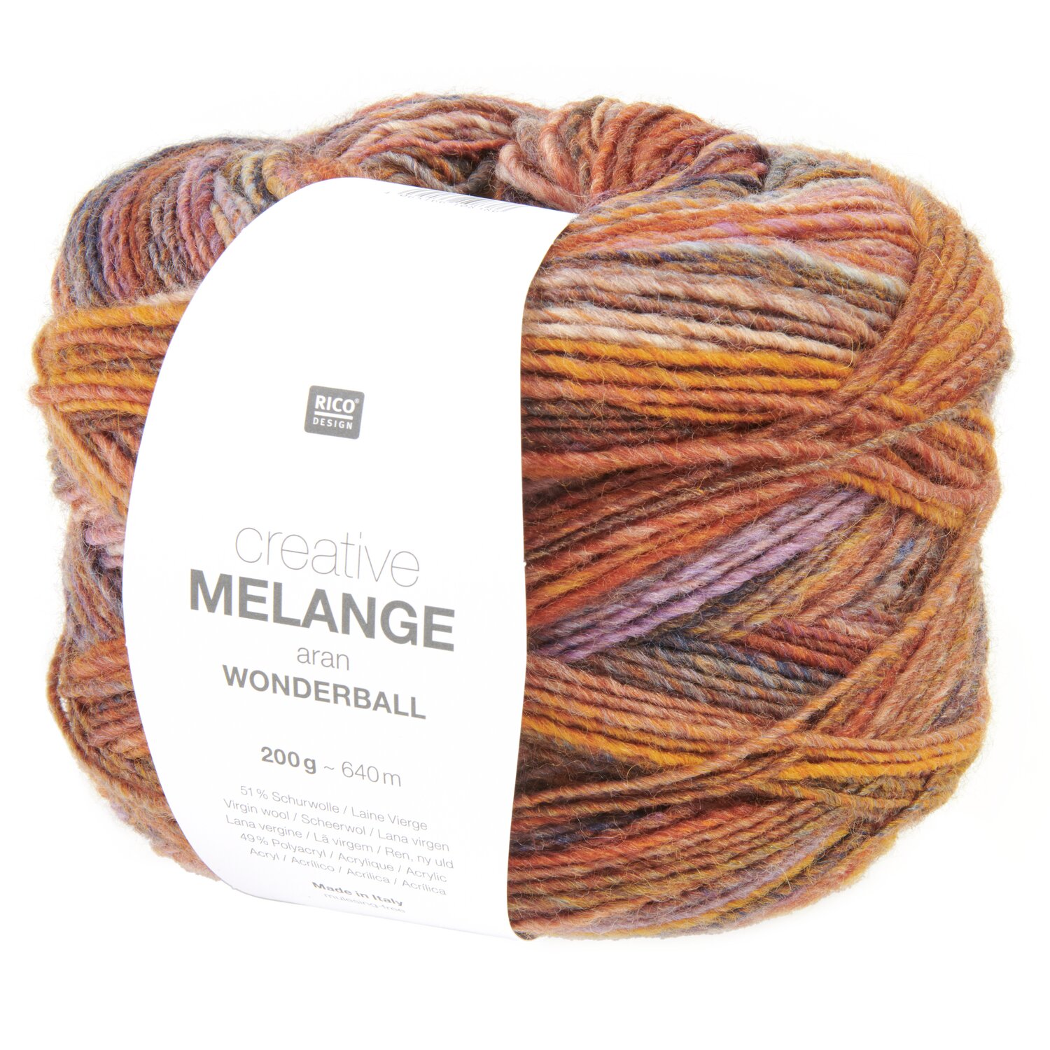 Creative Melange aran Wonderball: Bunte Wolle von Rico Design, 200g, 640m, ideal für Strickprojekte.