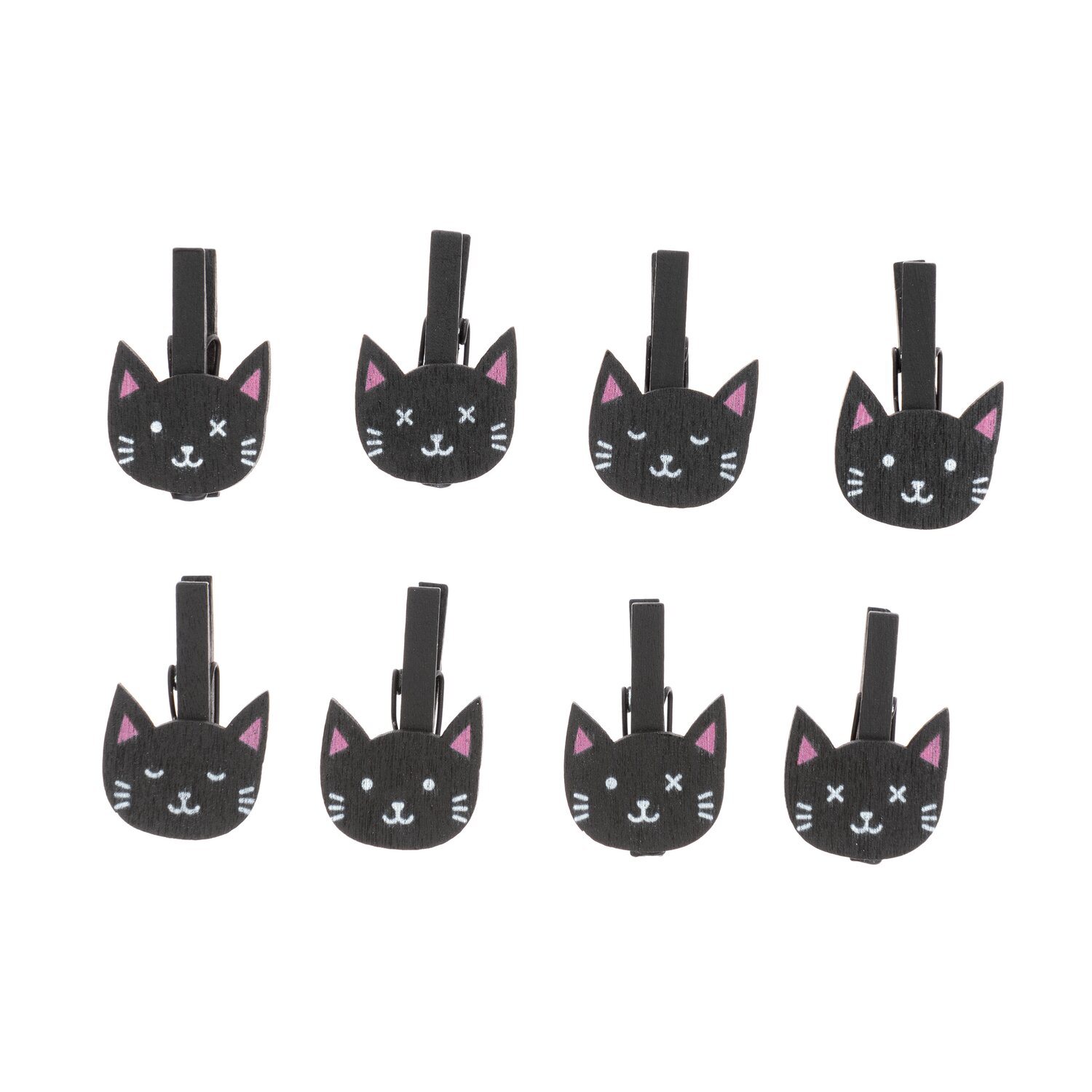 Holzclips Katzen schwarz 8 Stück: Niedliche schwarze Katzen-Holzclips von Rico Design, ideal für Dekorationen.