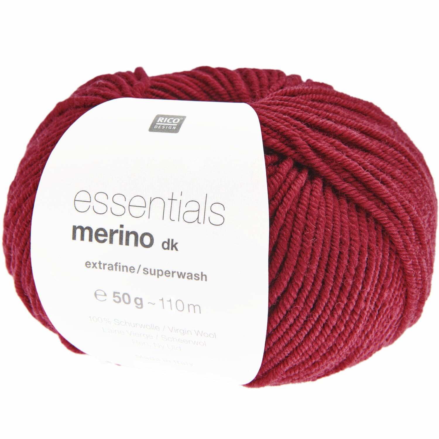 Essentials Merino dk Wolle in Ziegelrot von Rico Design, 50g Knäuel mit 110m Länge, extrafein.