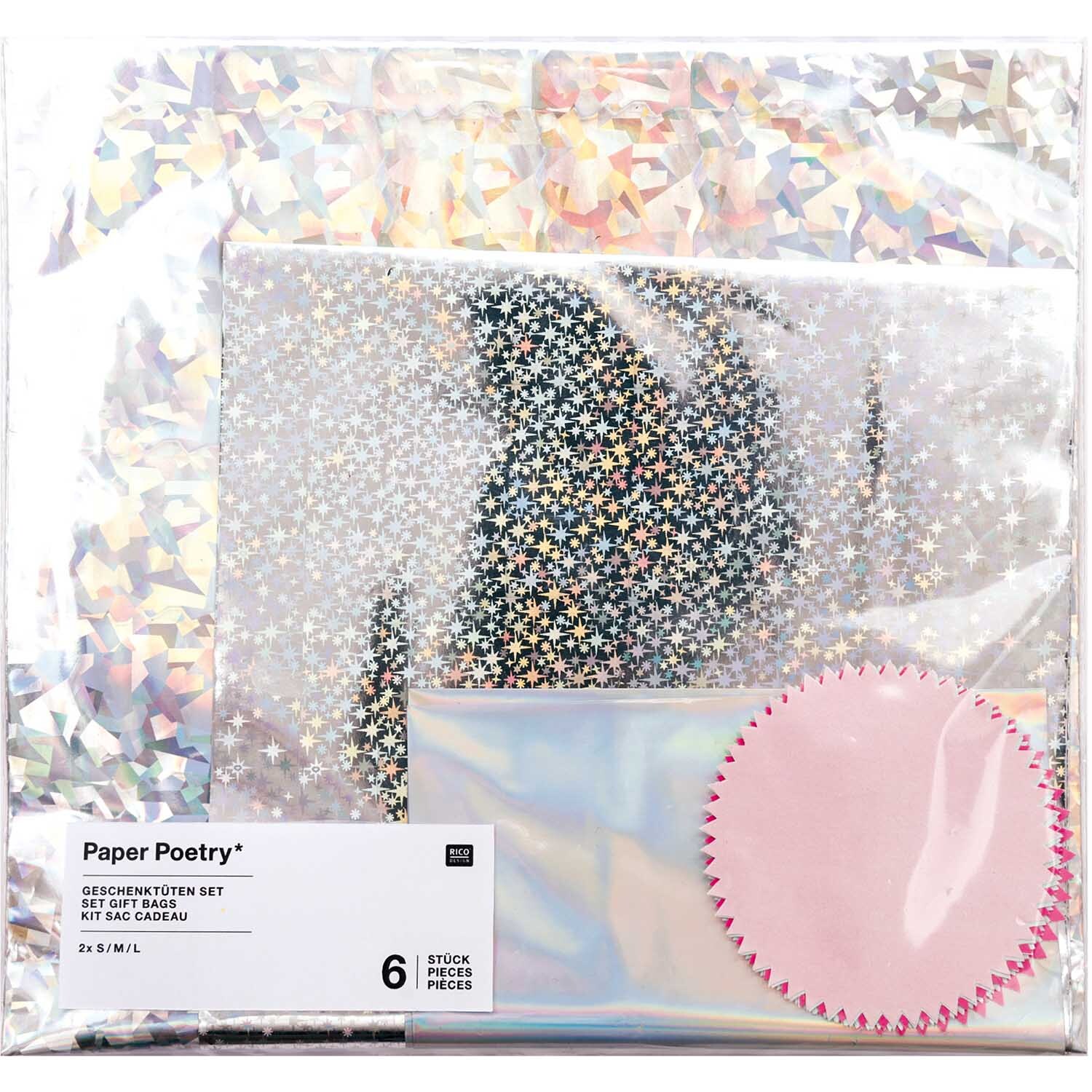 Paper Poetry Geschenktüten Set, 6 Holographietüten und 6 Sticker Paper Poetry Geschenktüten Set, 6 Holographietüten und 6 Sticker