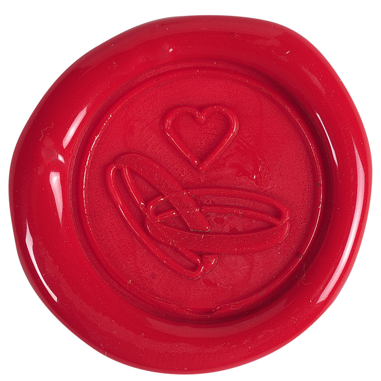 Siegelplatte Allianzen: Rotes Wachssiegel mit Herz- und Ringmotiv, ideal für Hochzeitsdekorationen.
