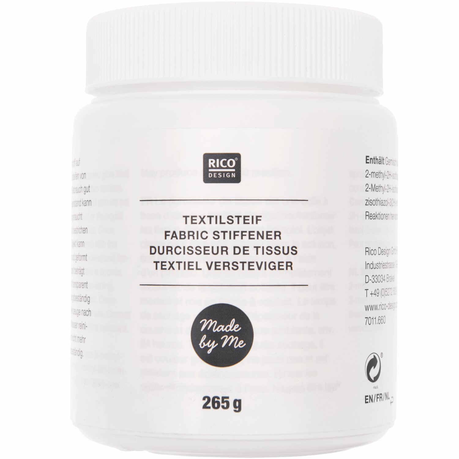 Textilsteif  Textilsteif, 265g, von Rico Design in transparentem Behälter. Ideal zum Versteifen von Stoffen.