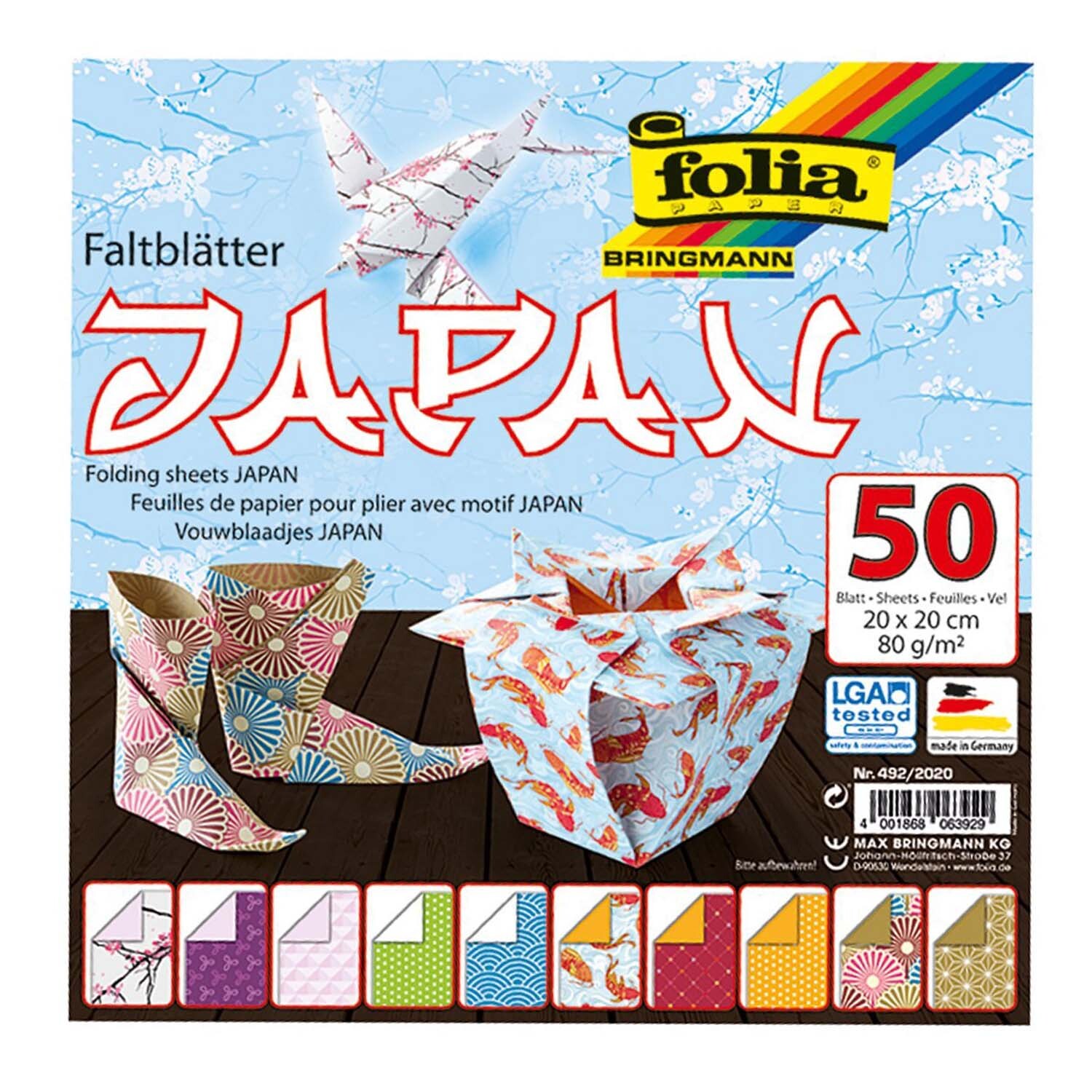 Faltblätter Japan 20x20cm 50 Blatt von Max Bringmann 