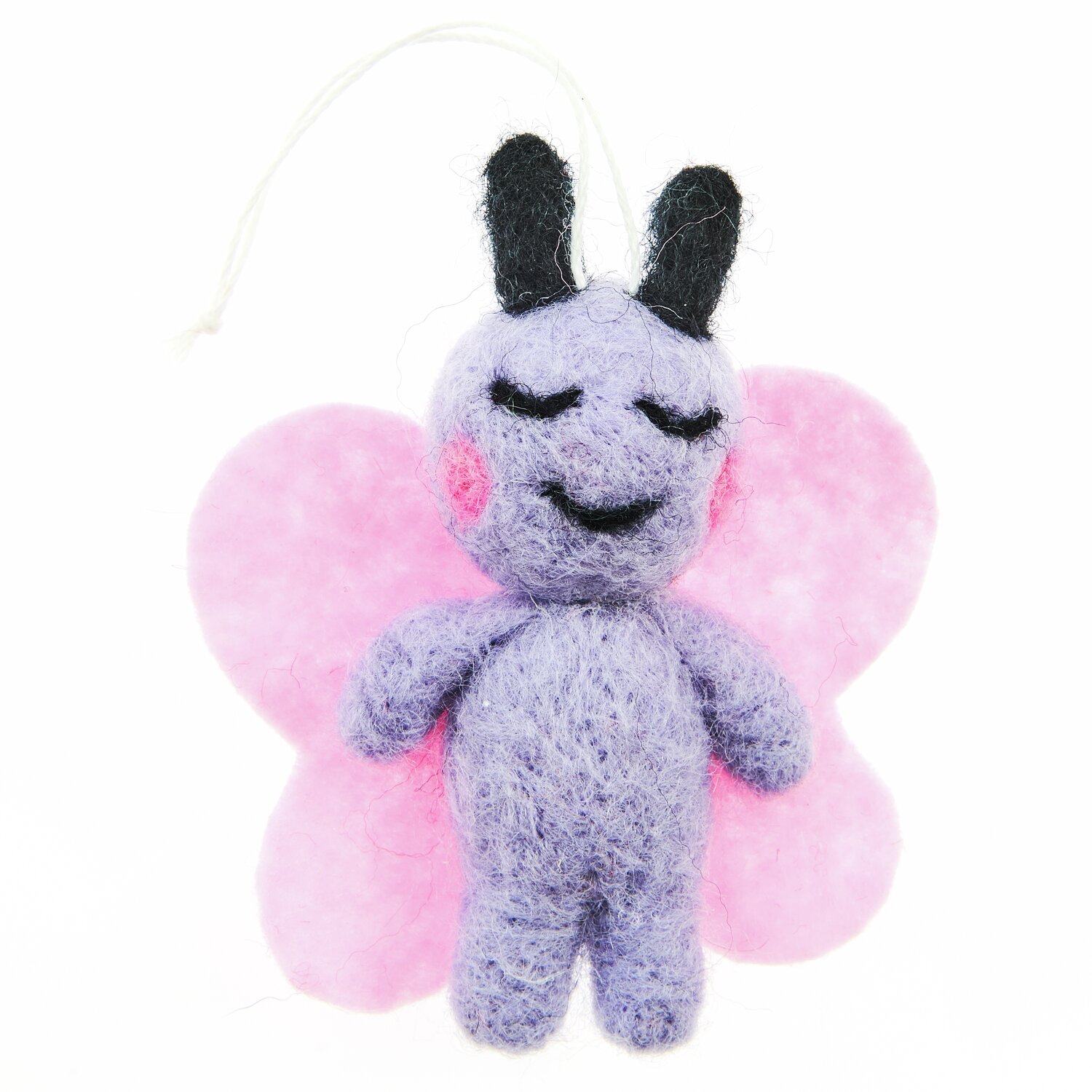 Aufhänger Filz-Schmetterling 3D Lila: Niedlicher lila Filz-Schmetterling mit rosa Flügeln, ideal als Dekoration. Größe: 7,5x6,3x2,4cm.