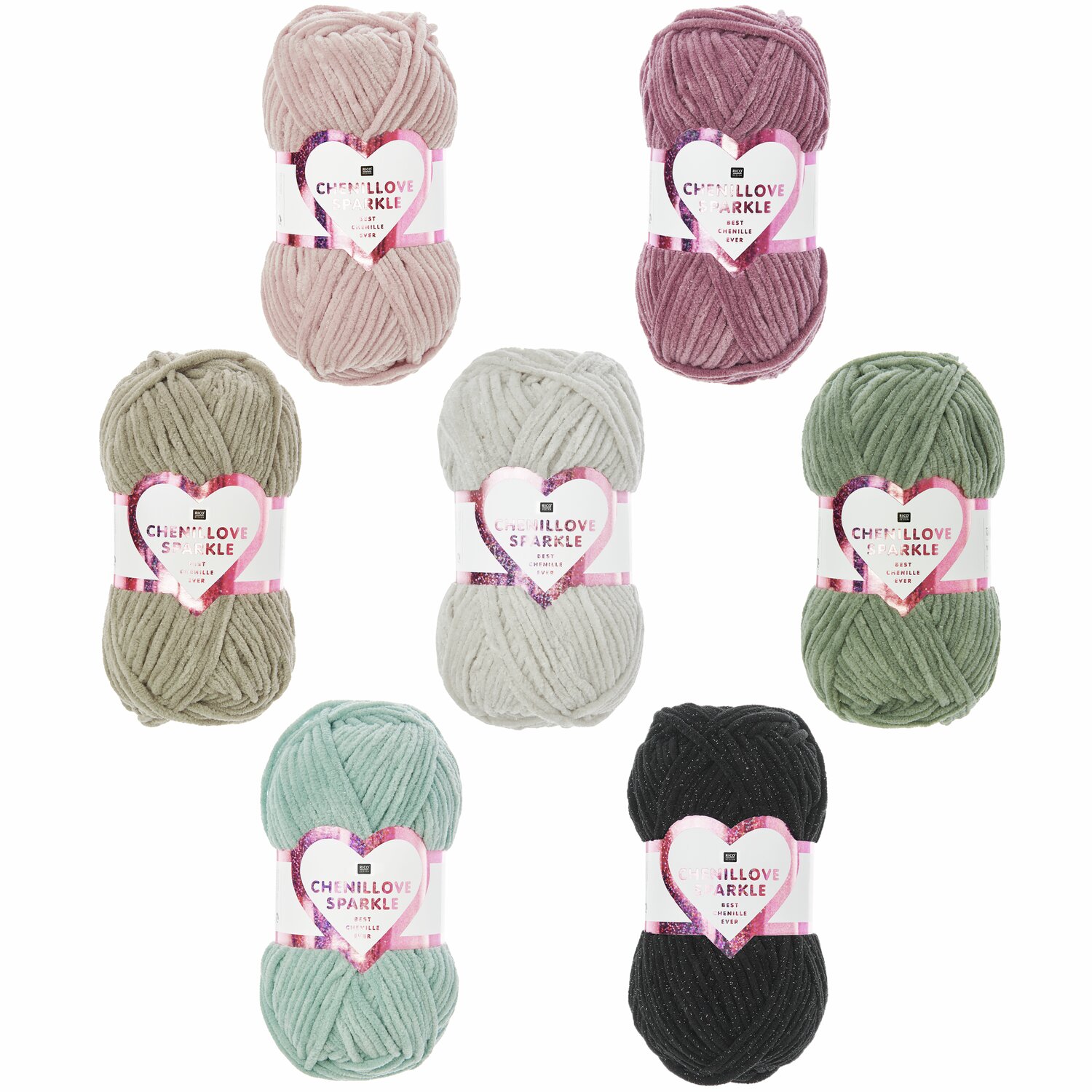 Creative Chenillove Sparkle Sortiment, 70-teilig. Verschiedene Farben: Creme, Aqua, Salbei, Schwarz, Taupe, Altrosa, Beere. Ideal für Strickprojekte.