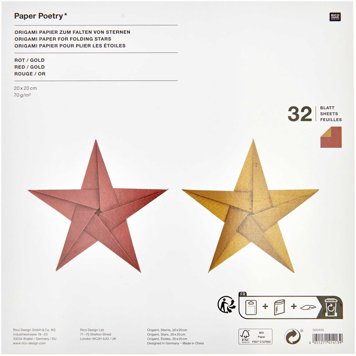 Paper Poetry Bascetta Origamipapier Rot-Gold Paper Poetry Bascetta Origamipapier Rot-Gold
