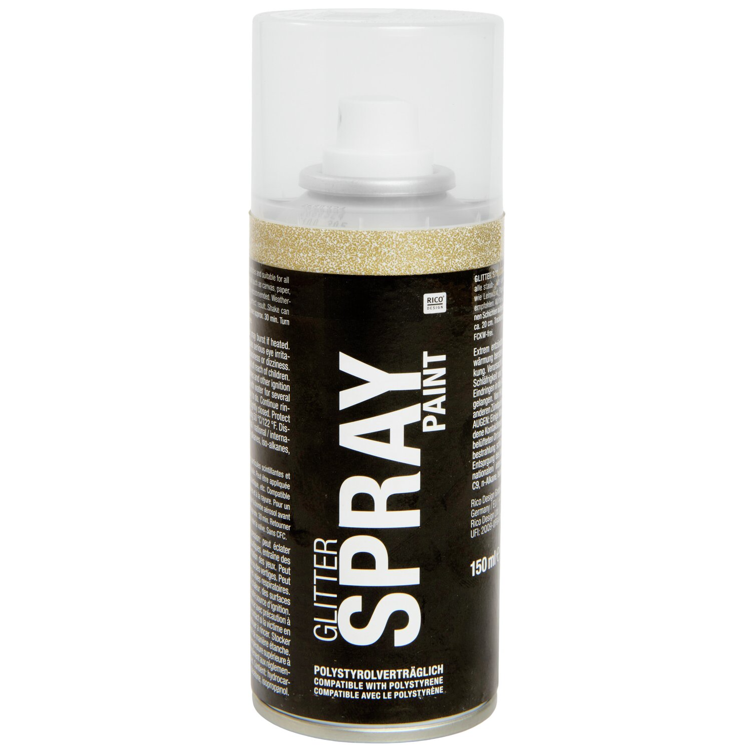 Glitter Spray Paint gold 150ml: Goldene Sprühfarbe von Rico Design, ideal für kreative Projekte.