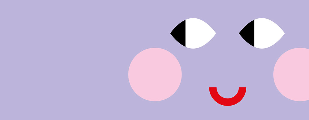 Grafisches Gesicht auf lila Hintergrund