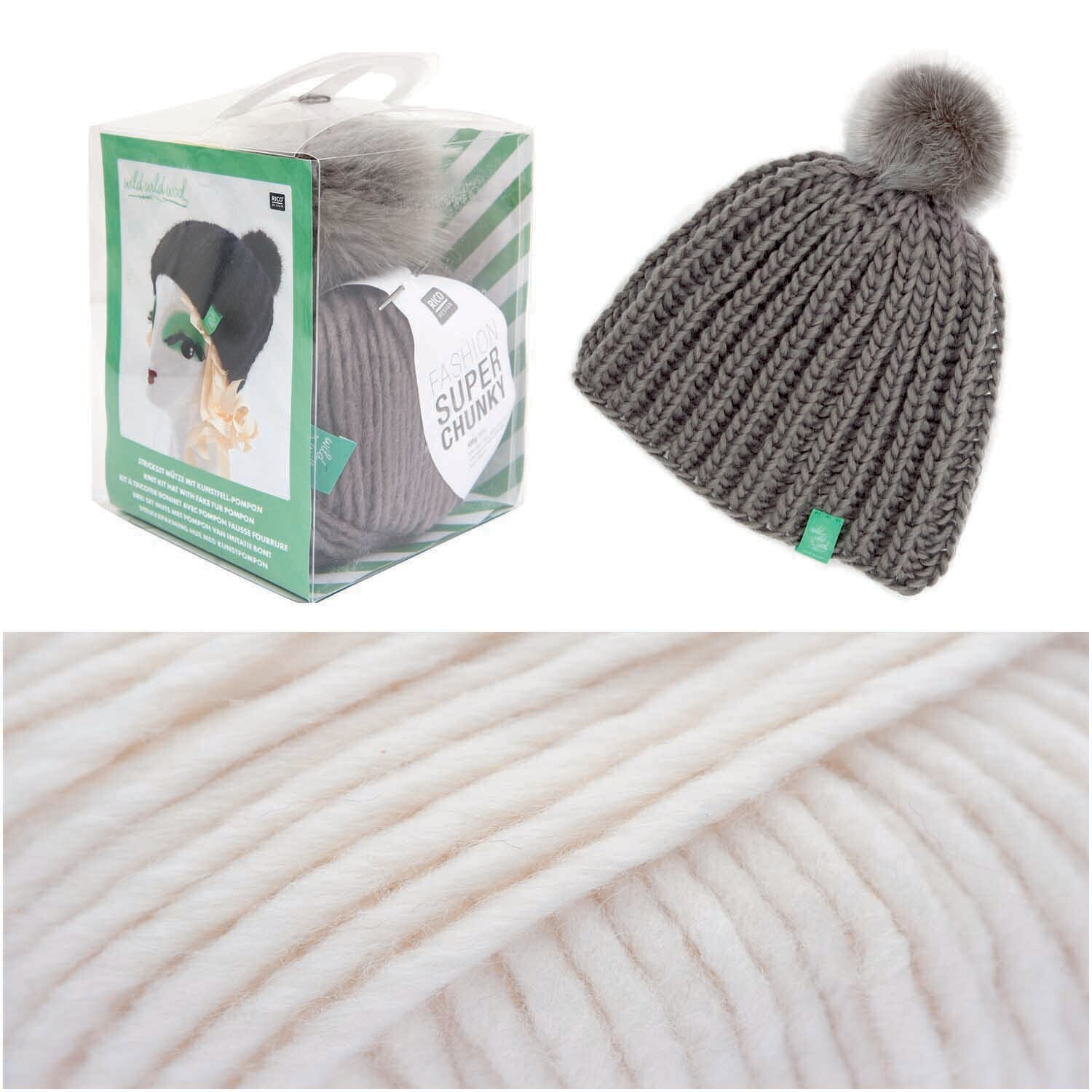 Wild Wild Wool Strickset Mütze mit Bommel Wild Wild Wool Strickset Mütze mit Bommel