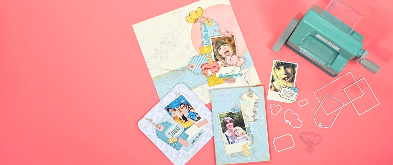 Sizzix Sidekick in Anwendung mit Schablonen und fertigen Scrapbookingseiten