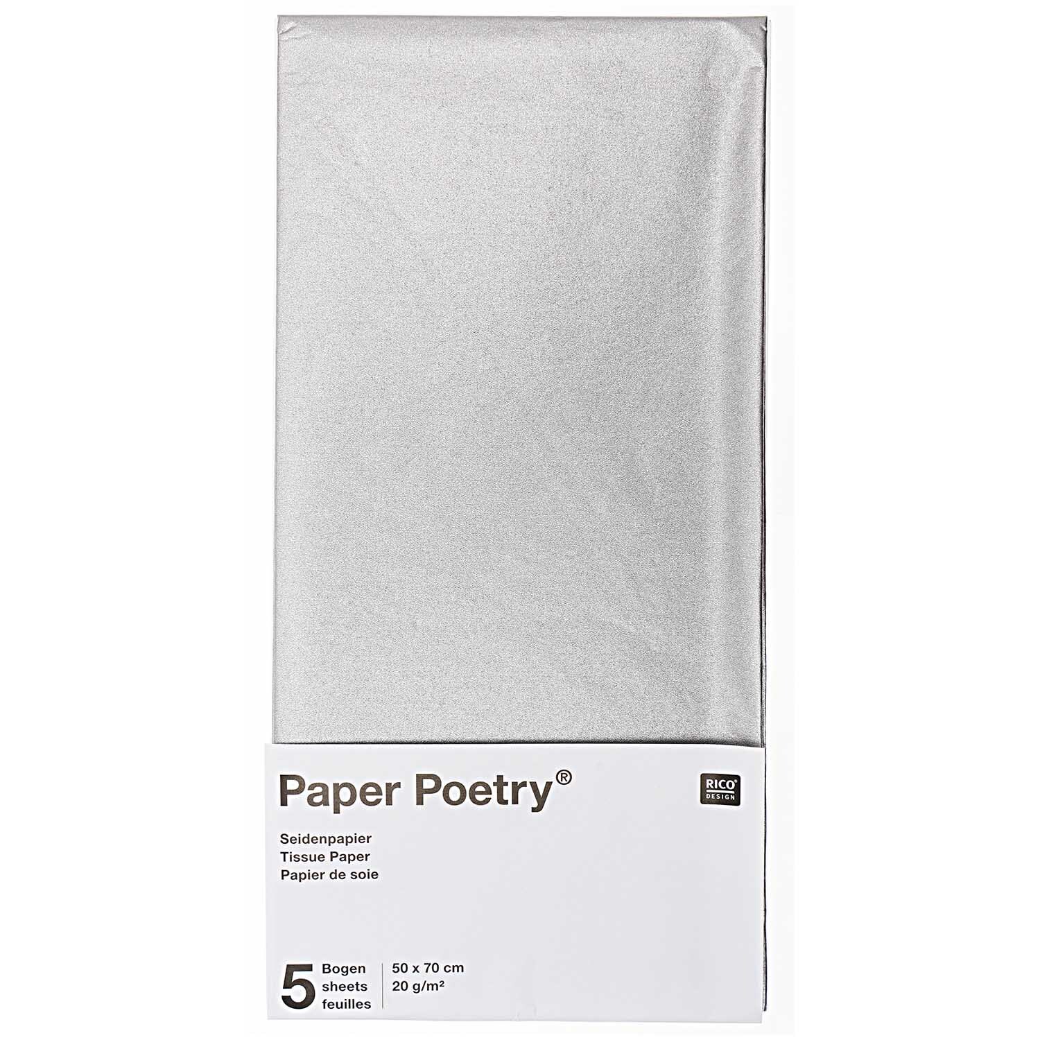 Paper Poetry Seidenpapier 50x70cm 5 Bogen Farbe Silber von Rico Design