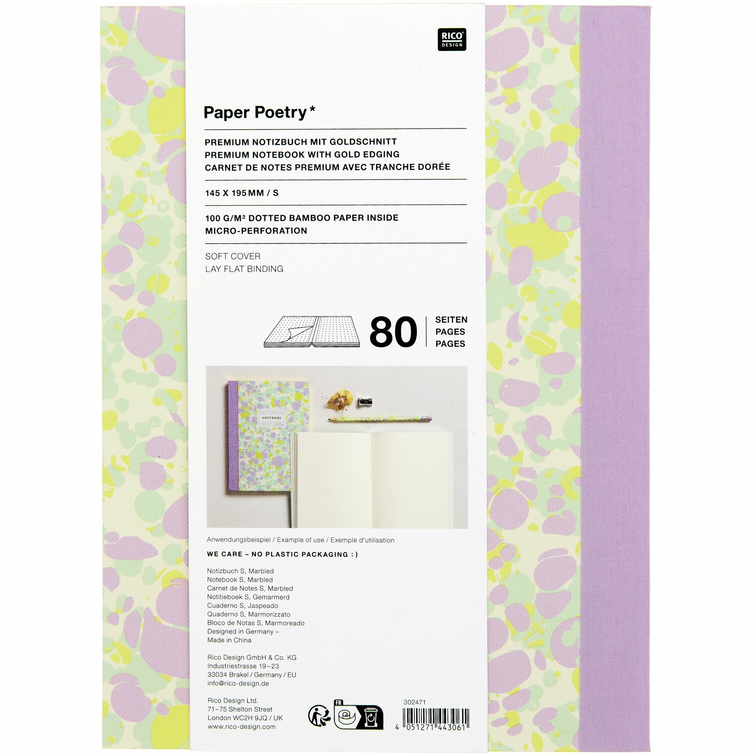 Notizbuch S Marbled 80 Seiten 100g/m² von Rico Design