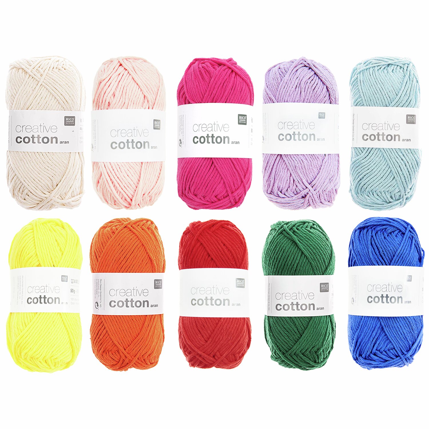 Wollpaket Creative Cotton aran Rainbow 10x50g von Rico Design