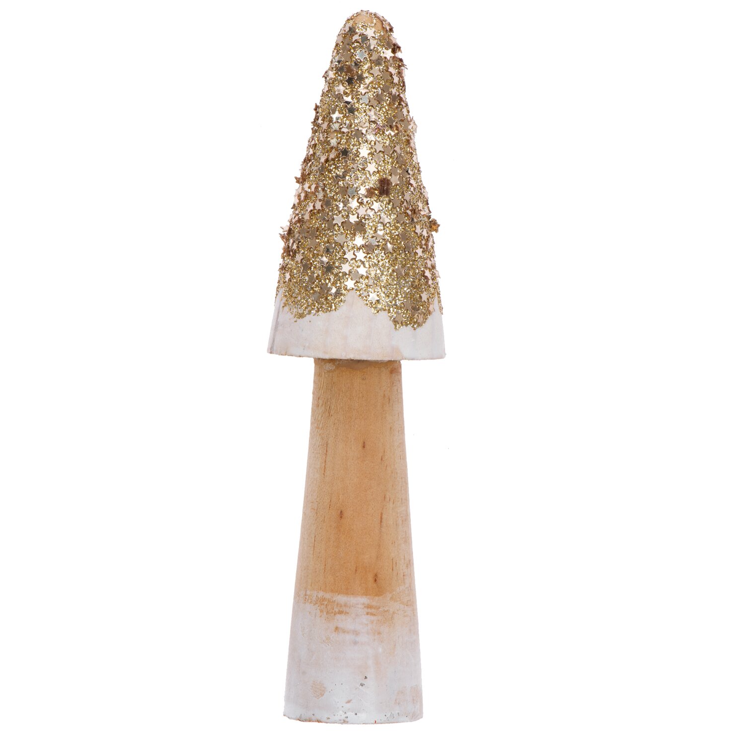 Holzpilz mit Glitter gold: Dekorativer Pilz aus Holz mit funkelndem Goldglitter von Rico Design.