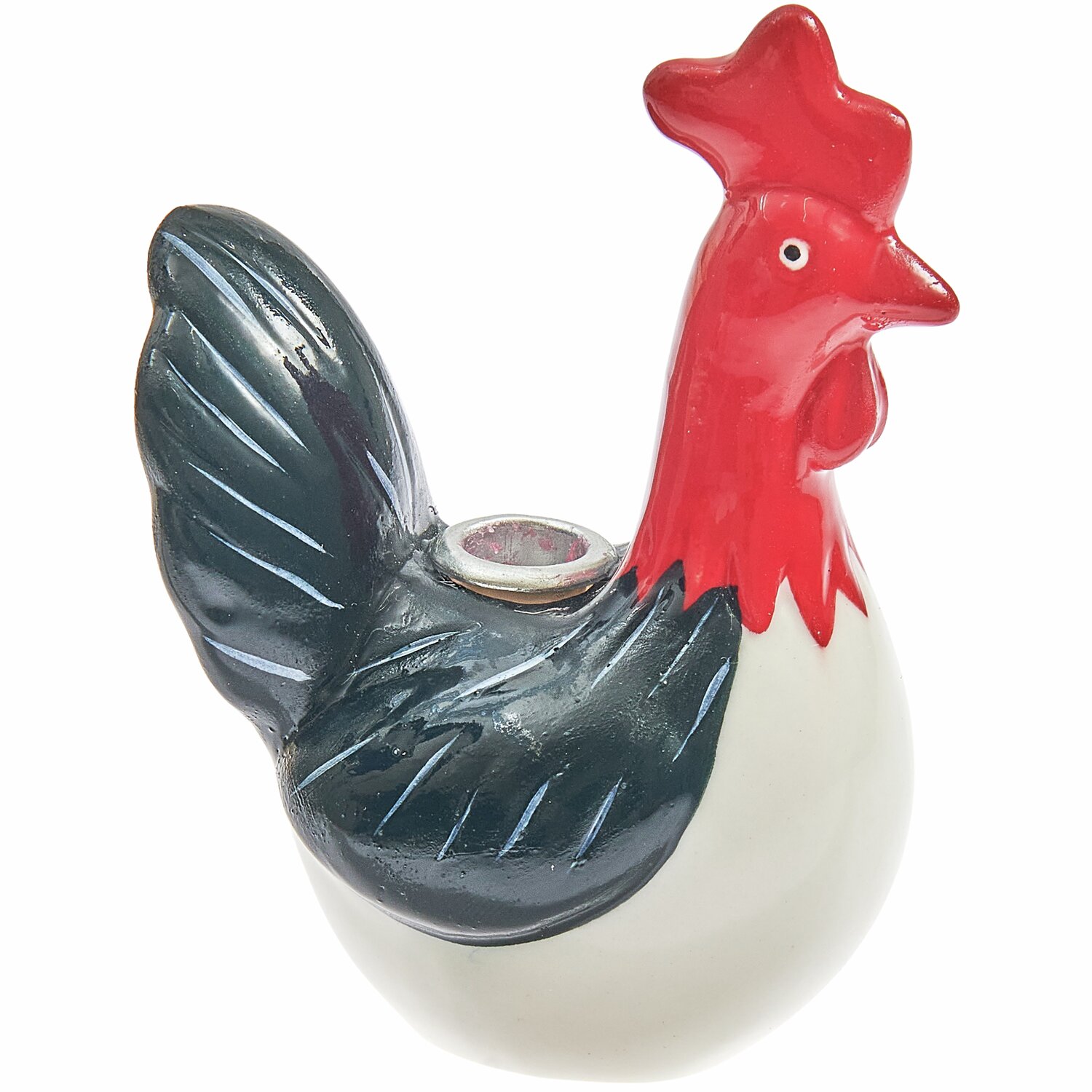 Keramik Kerzenhalter Hahn: Dekorativer Kerzenhalter in Rot-Schwarz, 8x4,4x5,8cm, ideal für stilvolle Akzente.