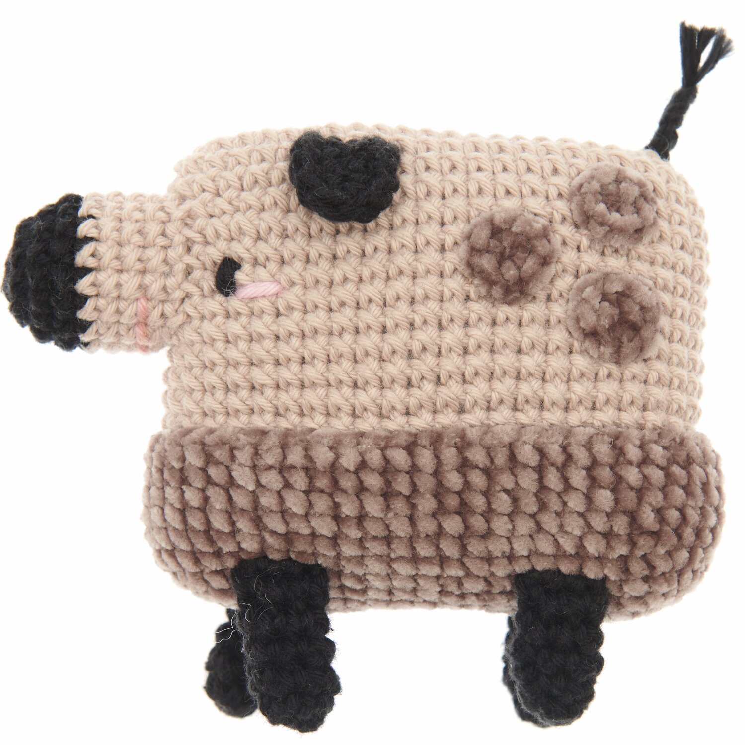 Ricorumi Nilli Nilli, gehäkeltes Tier in Beige und Schokolade, mit schwarzen Details, von Rico Design.