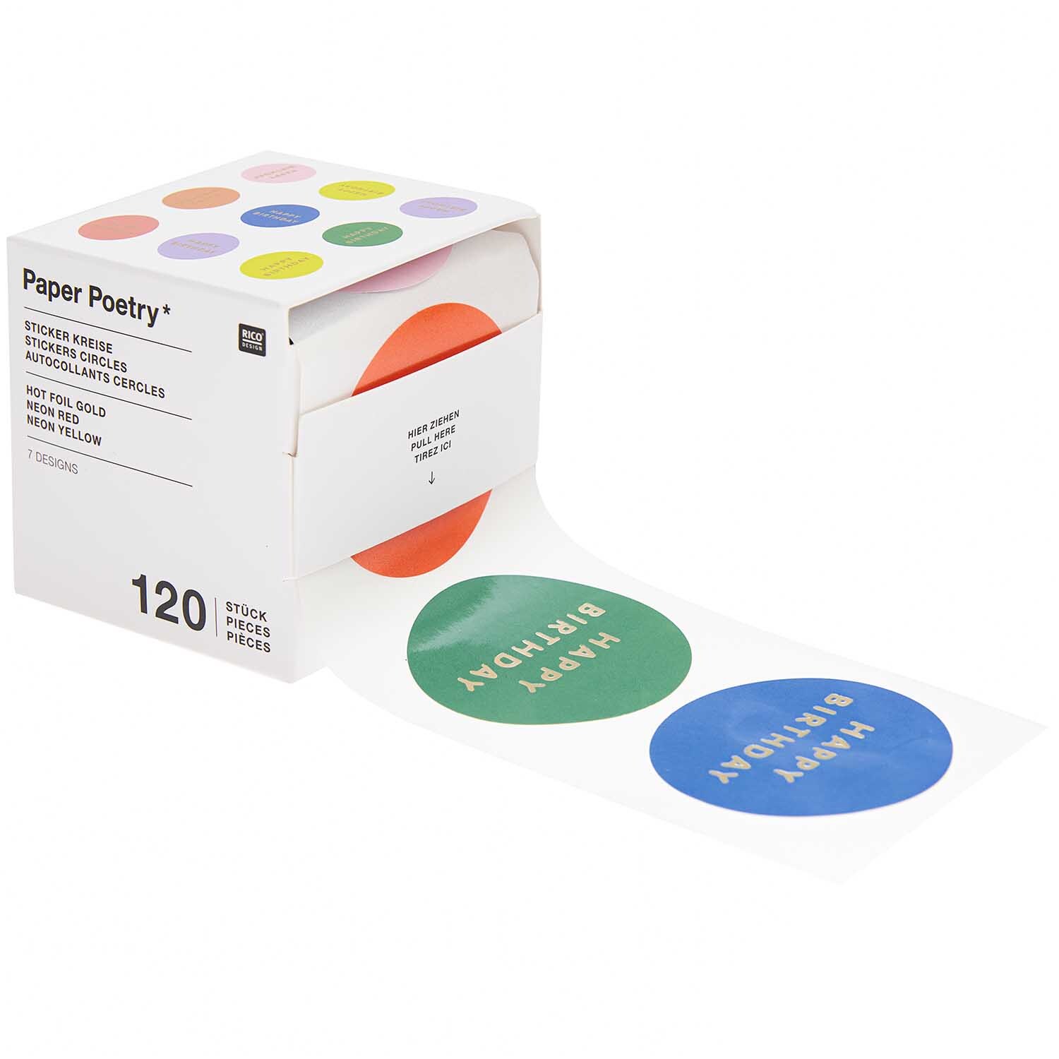 Paper Poetry Sticker Happy Birthday Kreise 5,5cm 120 Stück auf der Rolle