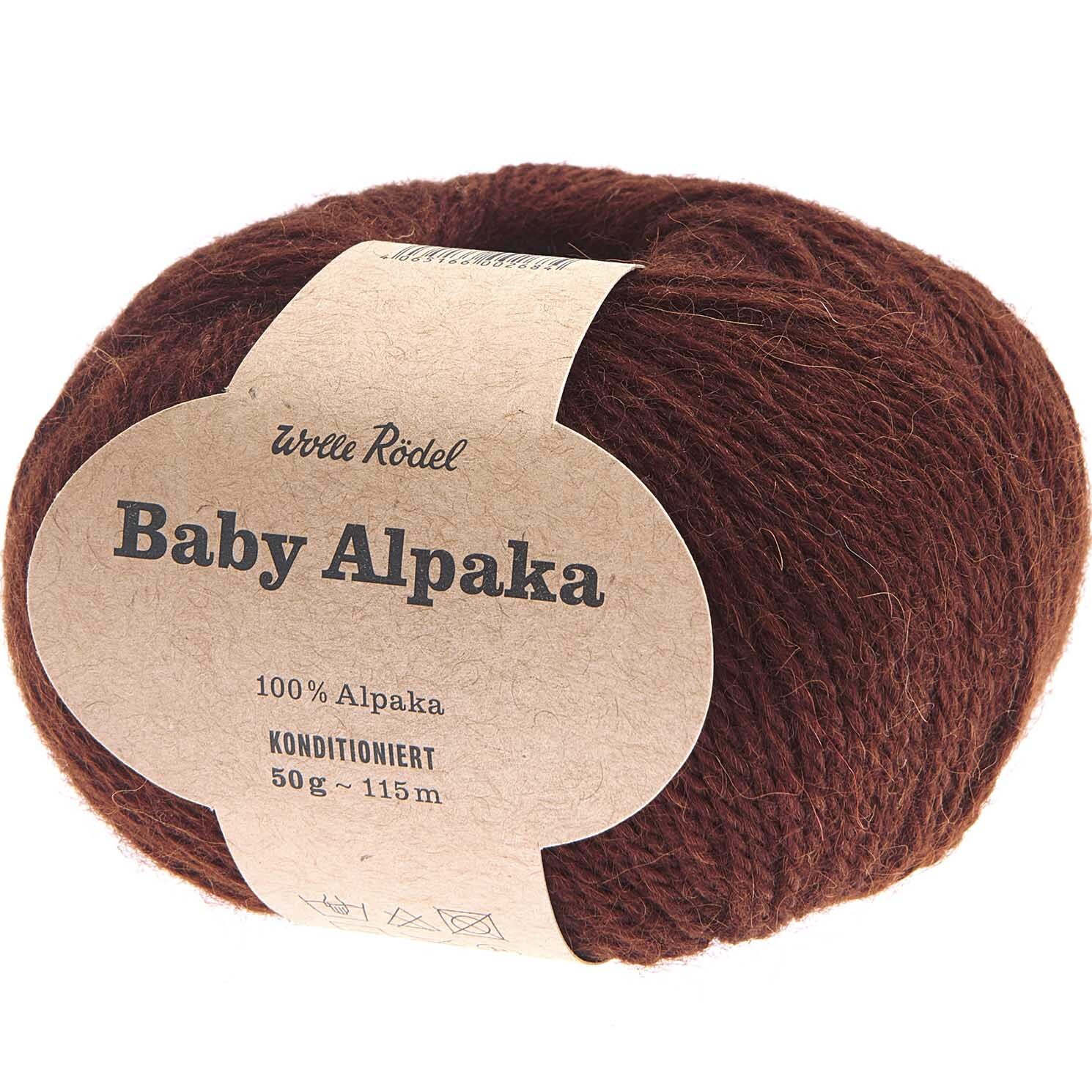 Baby Alpaka 50g 115m Farbe Zimt von idee. Creativmarkt Baby Alpaka Wolle in Zimt von Wolle Rödel, 50g Knäuel, 115m Länge, ideal für Strickprojekte.