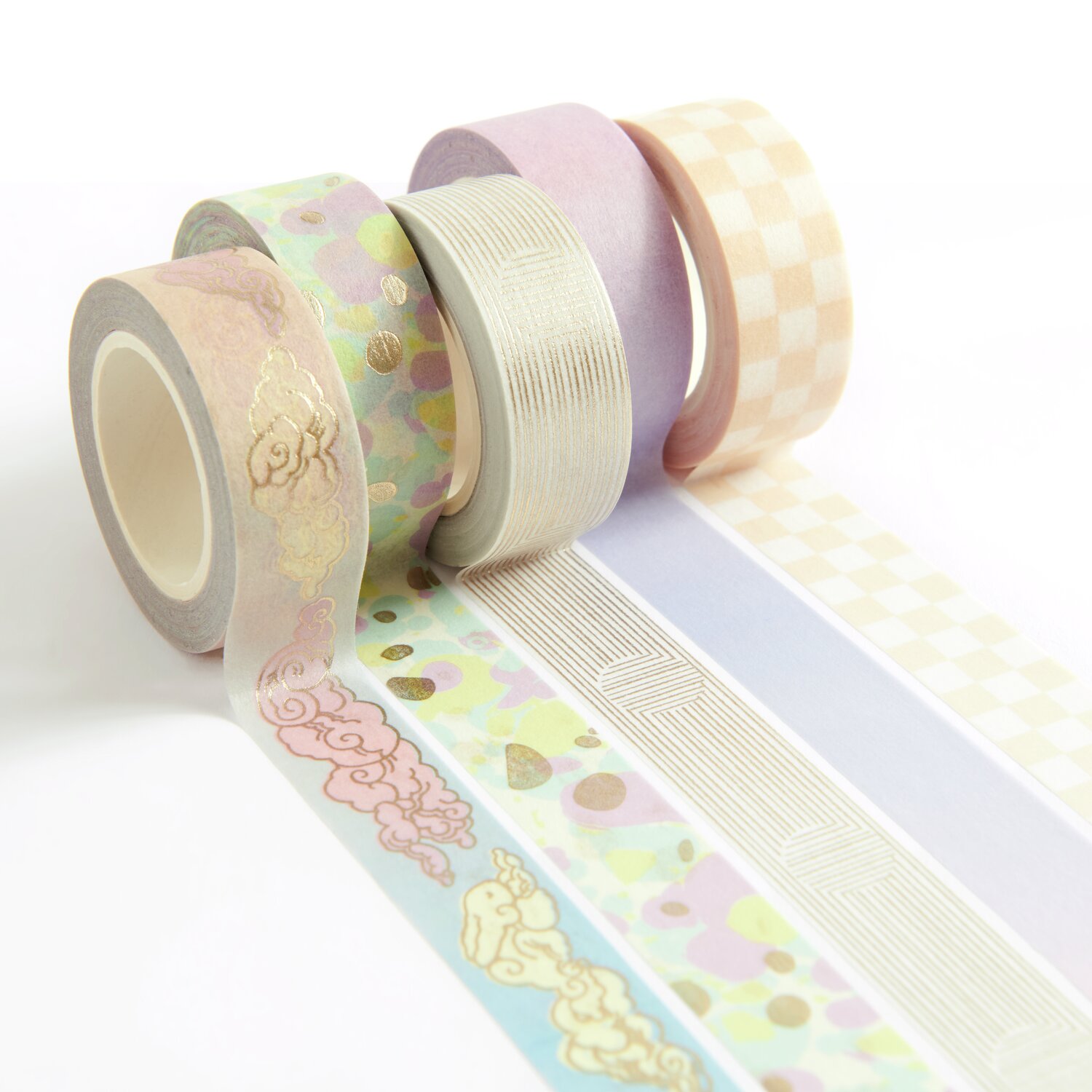 Tape Set Himmel 5 Stück, dekorative Washi-Tapes in Pastellfarben, ideal für kreative Projekte.
