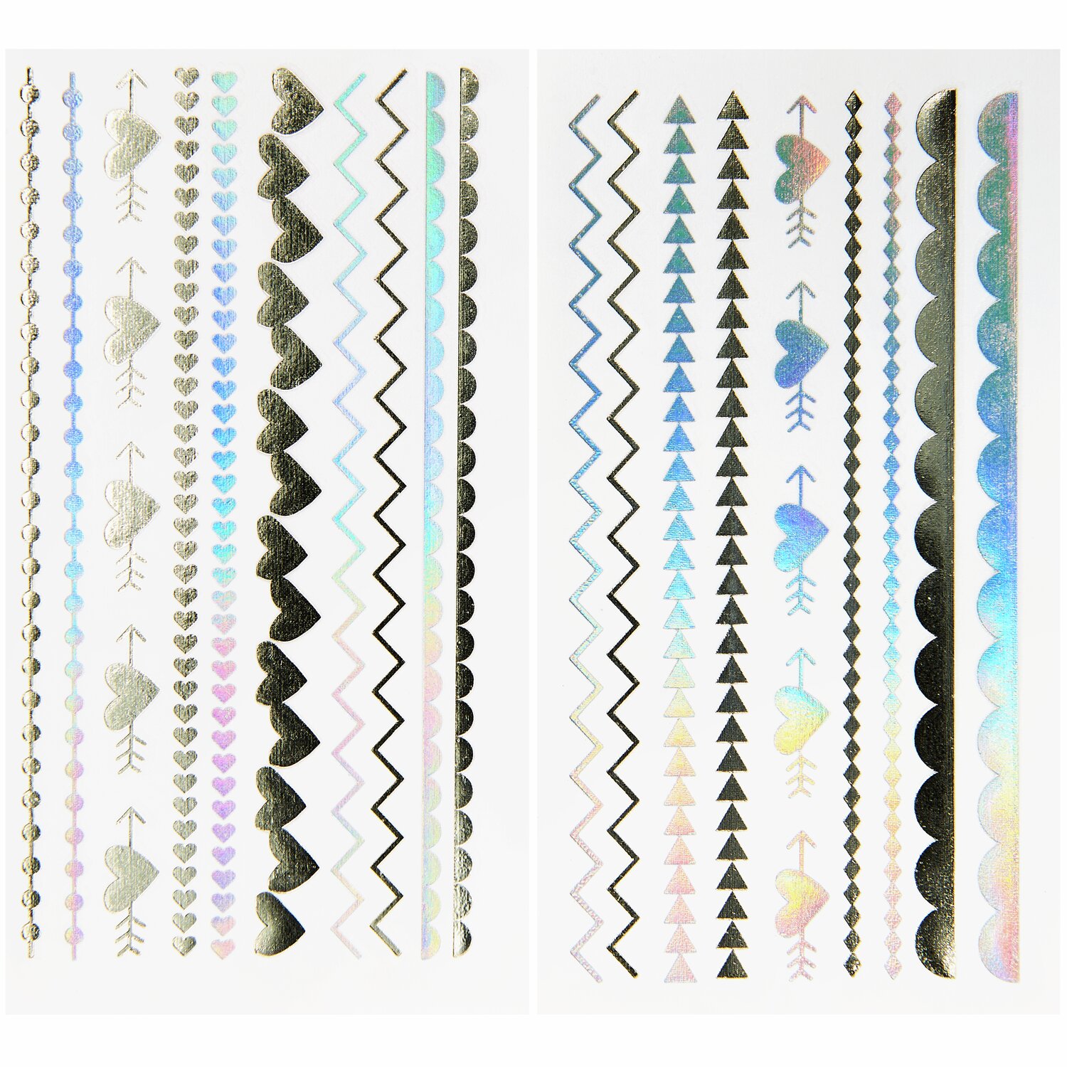 Tattoos Festival Love: 19-teiliges Set mit bunten Herz- und Zickzack-Mustern von Rico Design.