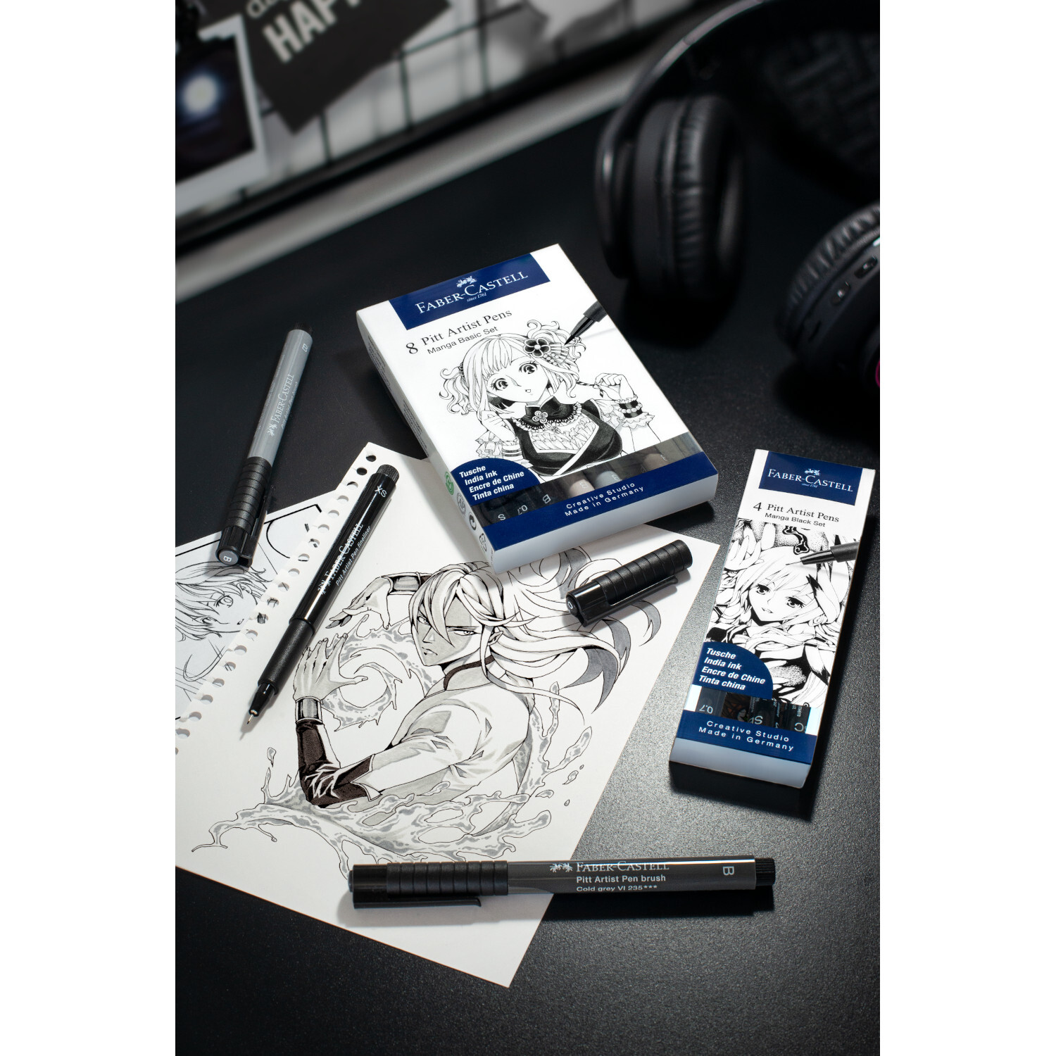 Pitt Artist Pen Manga Basic Tuschestift-Set 8-teilig von Faber-Castell 