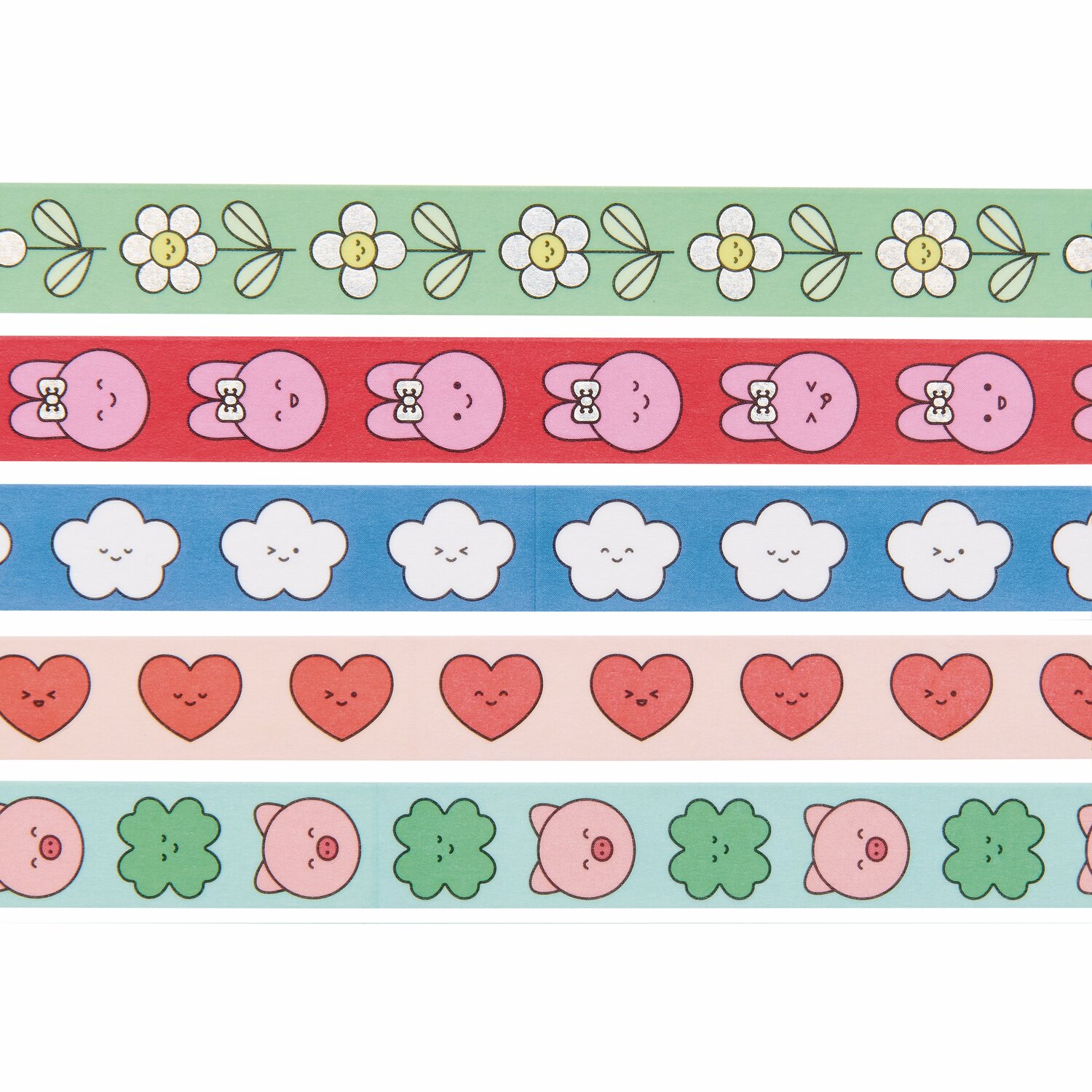 Paper Poetry Tape Set Chingu, 5 bunte Rollen mit Blumen, Wolken und Herzmotiven, 1,5cmx10m.