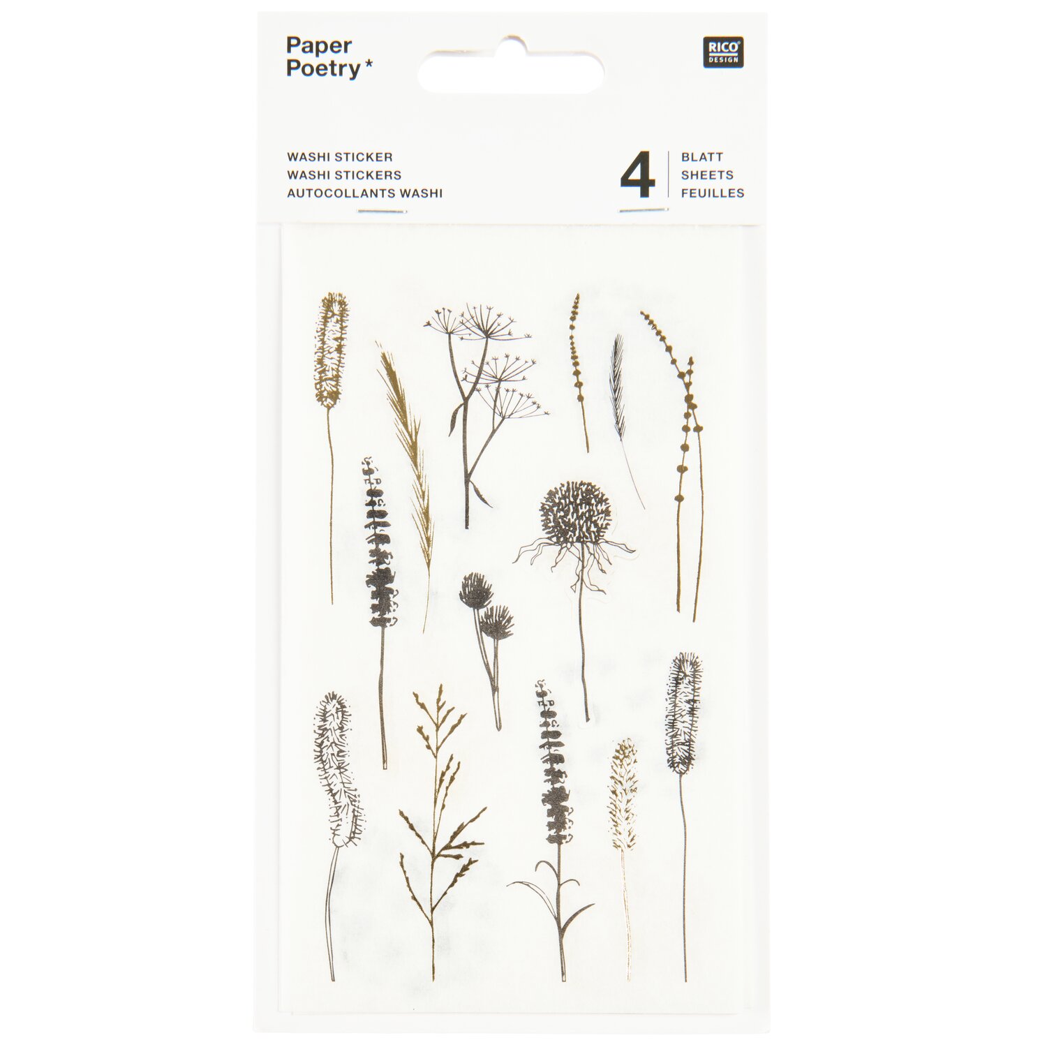 Paper Poetry Washi Sticker In the Meadow Schwarz/Gold 4 Bögen von Rico Design