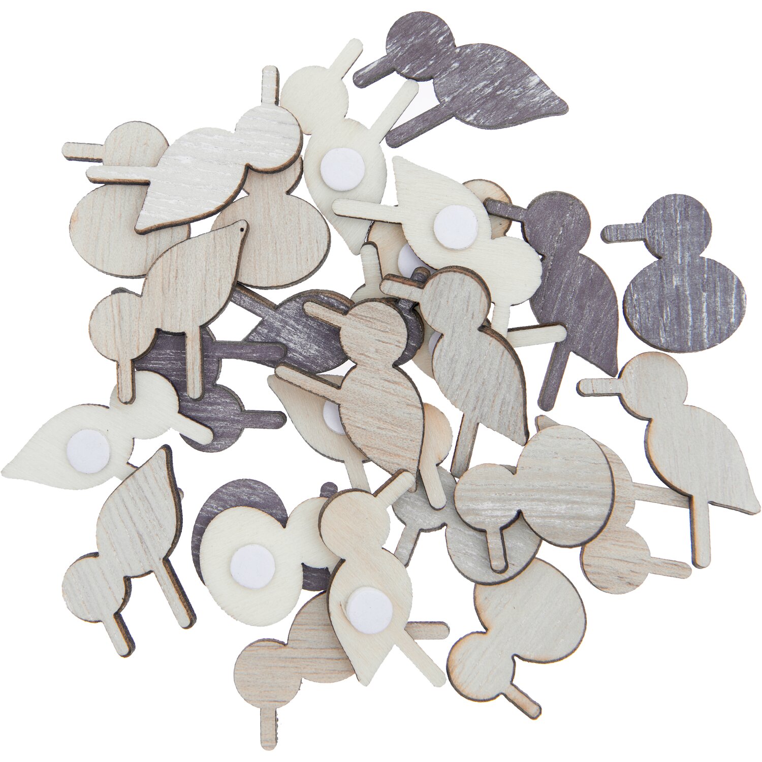 Holzsticker Möwe Mix natur 27 Stück in verschiedenen Holztönen, ideal für kreative Bastelprojekte.