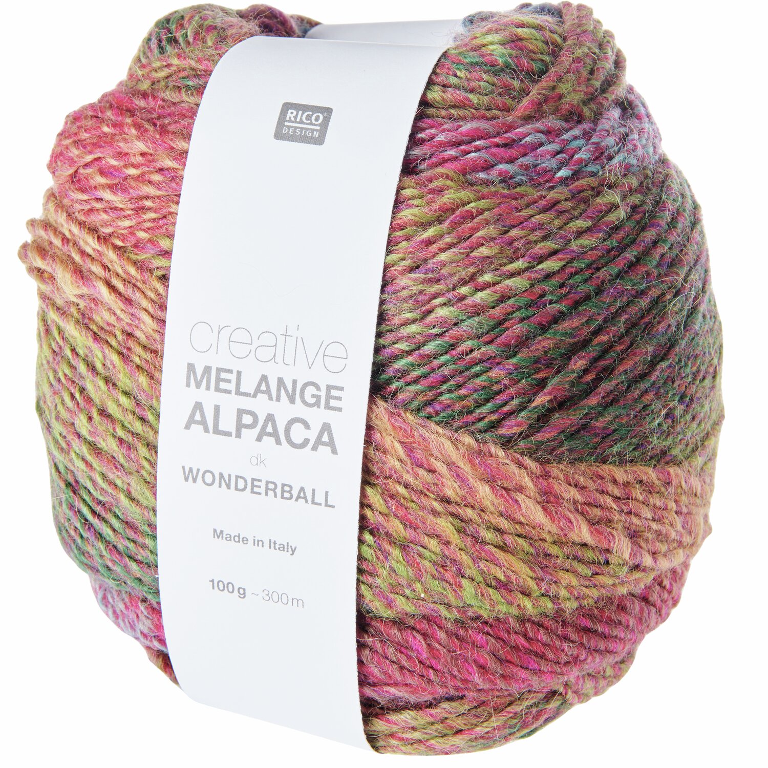 Creative Melange Alpaca Wonderball dk, bunte Wolle von Rico Design, 100g, 300m, ideal für Strickprojekte.