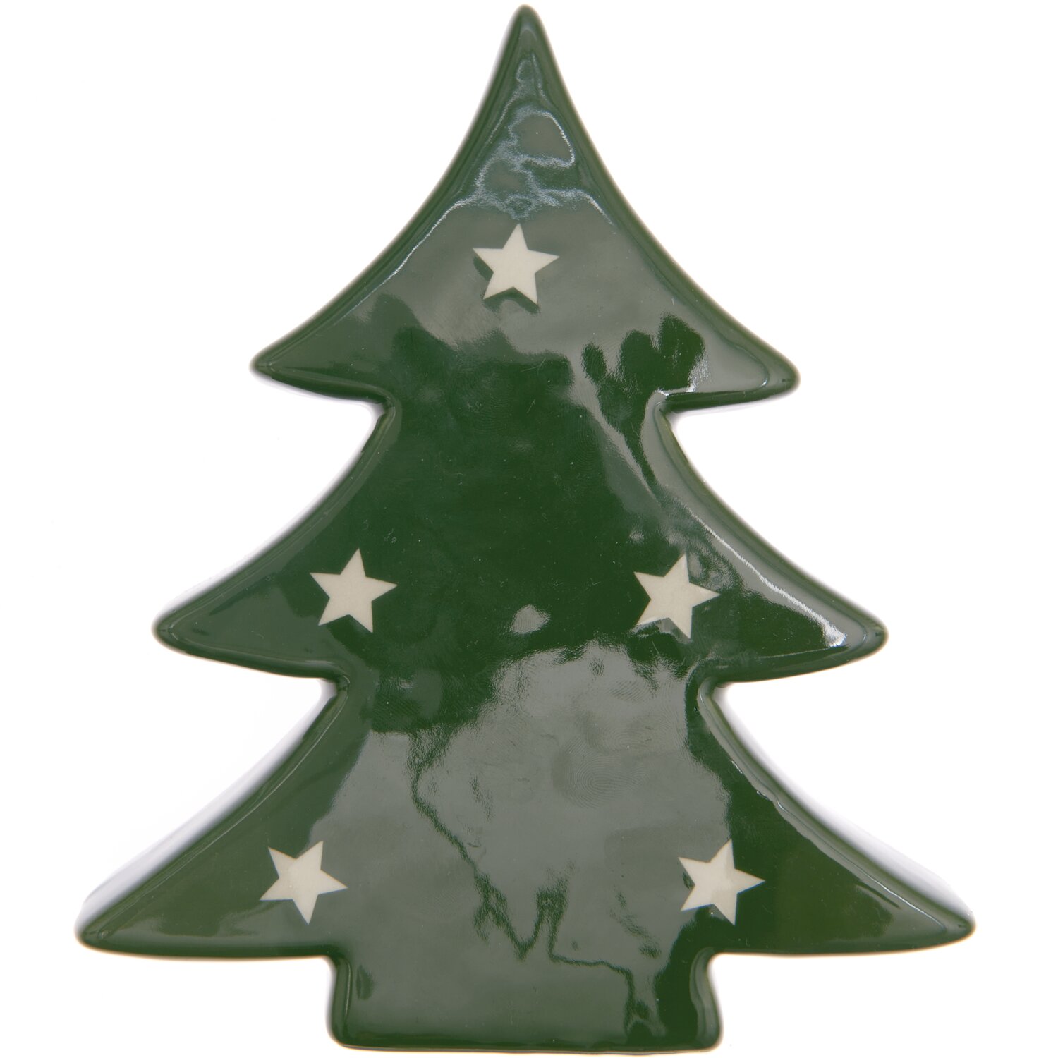 Keramik-Tanne mit Sternen grün 19cm: Dekorative Baumfigur mit weißen Sternen, ideal für festliche Dekorationen.