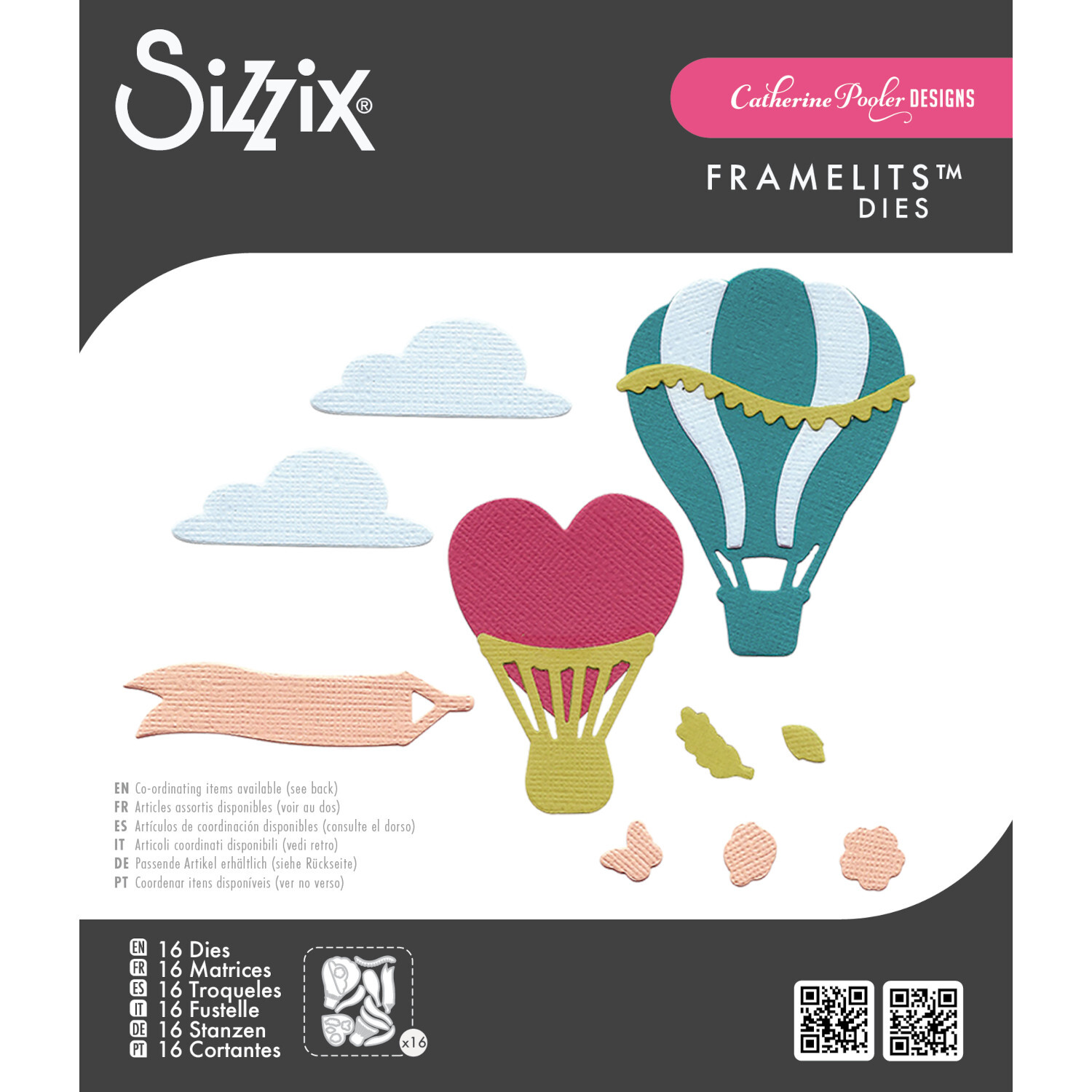 Framelits Up and Away #2 Set 16PK mit bunten Heißluftballons und Wolken von Sizzix.