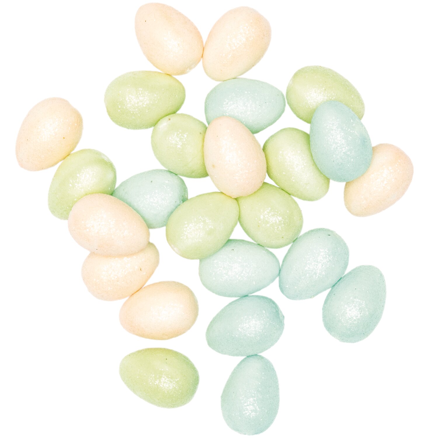 Glitter-Eier pastell 4cm 12 Stück, dekorative Eier in sanften Pastelltönen, ideal für kreative Bastelprojekte und festliche Dekorationen.